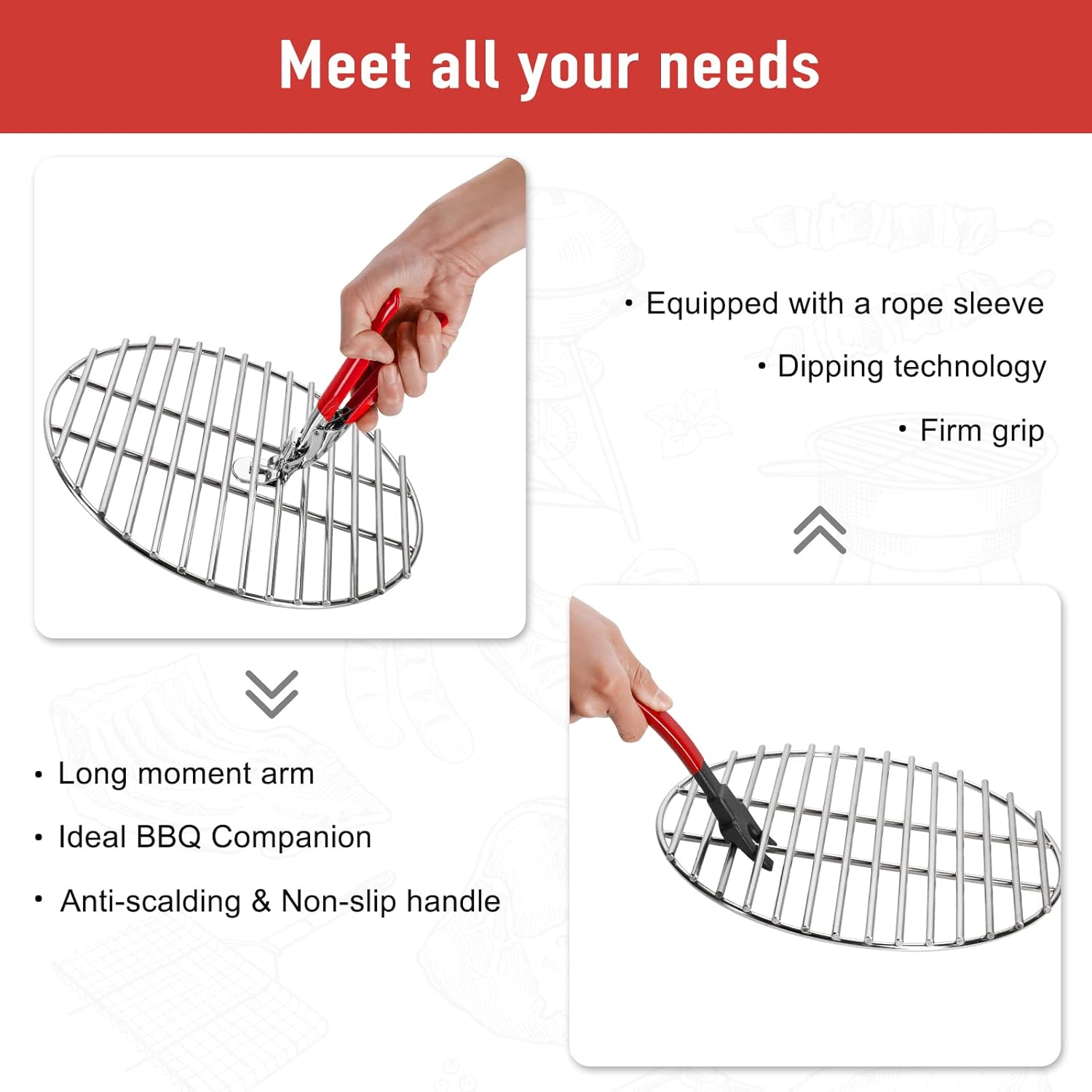 PIQUEBAR Grill Grate Lifter Gripper Barbeque Grid Lifter Kamado Joe Big Green Egg Accessories for Charcoal Grill Set of Two image number 1