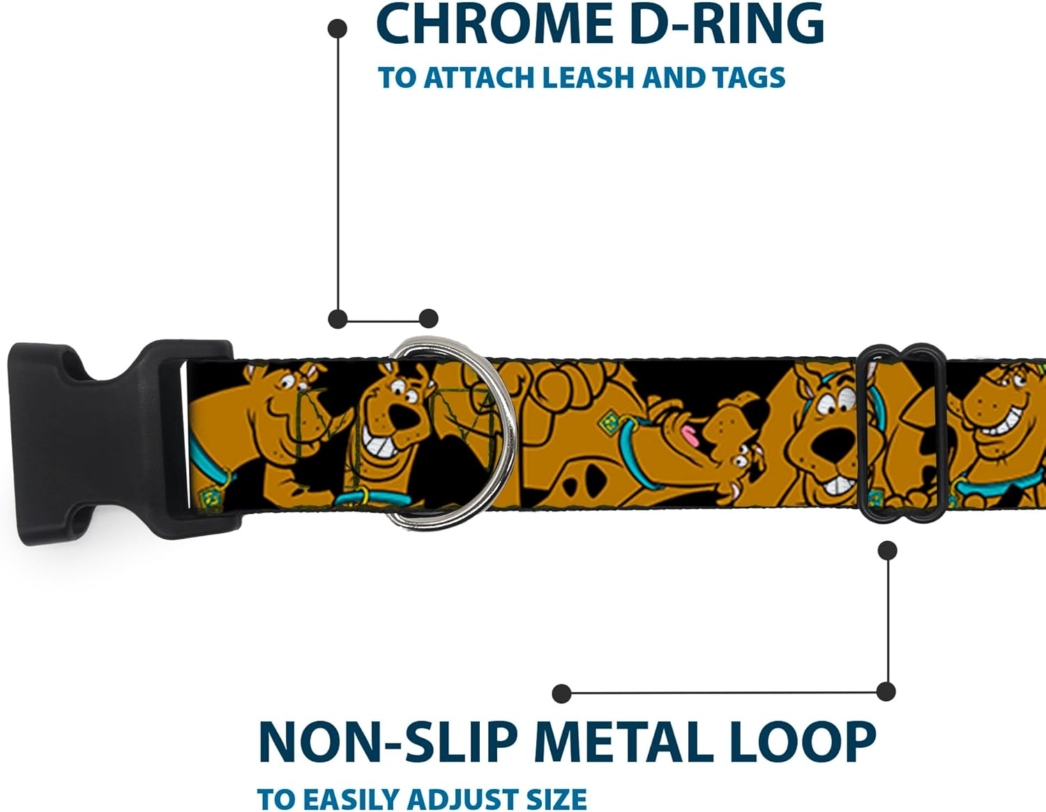 Buckle-Down Scooby Doo Stacked Closeup Black Plastic Clip Collar, Wide Large/18-32