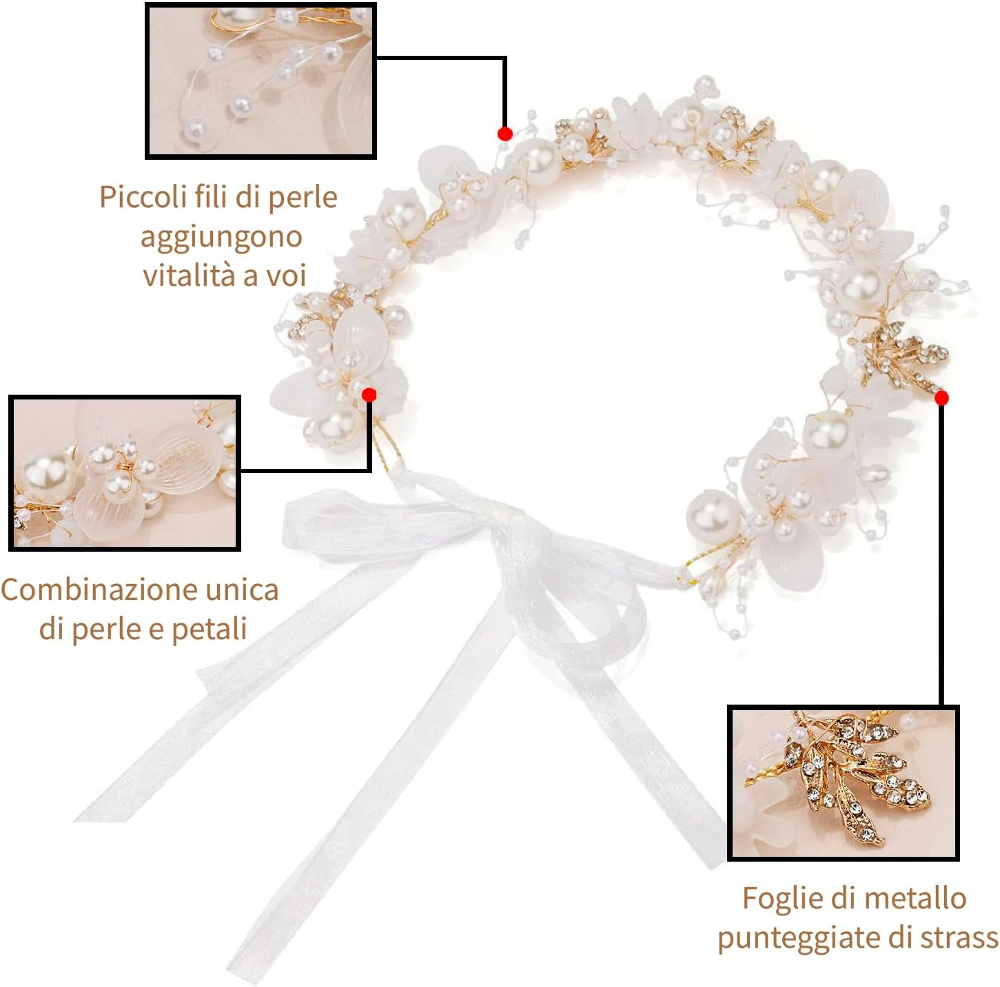 Esshogo 1 Piece Girls Hair Bridal Piece Vine Rhinestone Women Headband, Bridal Headpiece for Hair, Flower Wreath, Headband, Adjustable Elastic Band, Hair Band Pearl Crown Stra image number 3