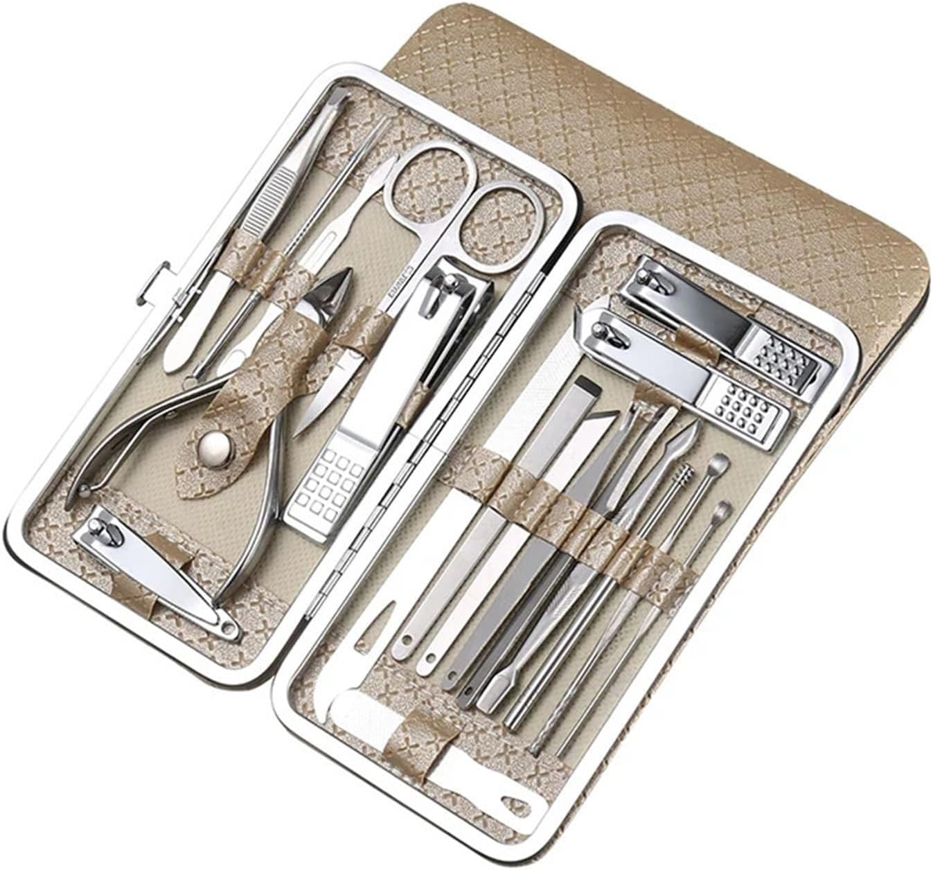 Tools 19Pcs/Set Manicure Kit Nail Clippers Set Stainless Steel Professional Grooming Kits Nail Care Tools with Luxurious Travel Case Professional(Gold) image number 1