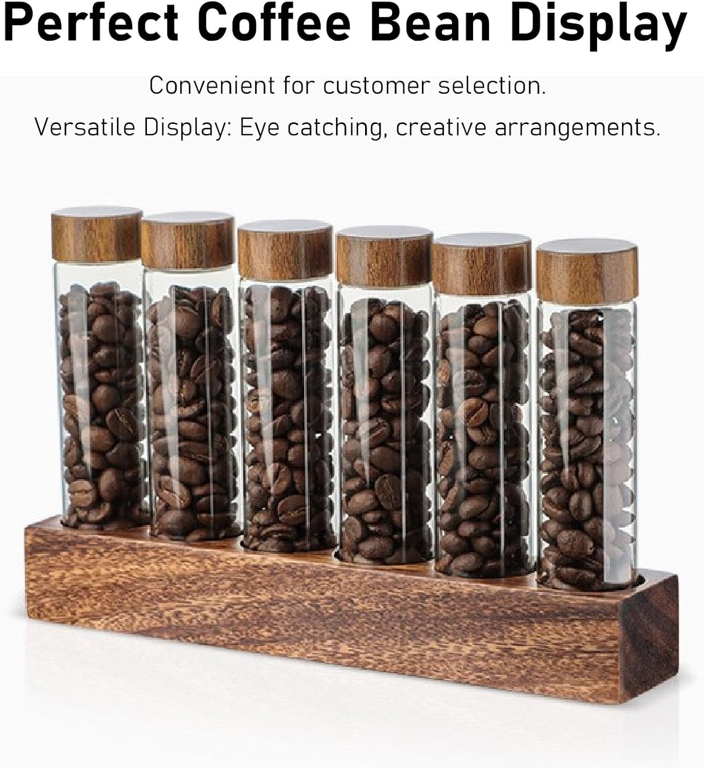 Coffee Bean Cellars, Glass Single Dose Coffee Beans Storage Tubes with Walnut Wood Stand Lid & Funnel, Glass Cellars Single Dose Coffee Bean Container for Cafe Kitchen (6 Tube) image number 4