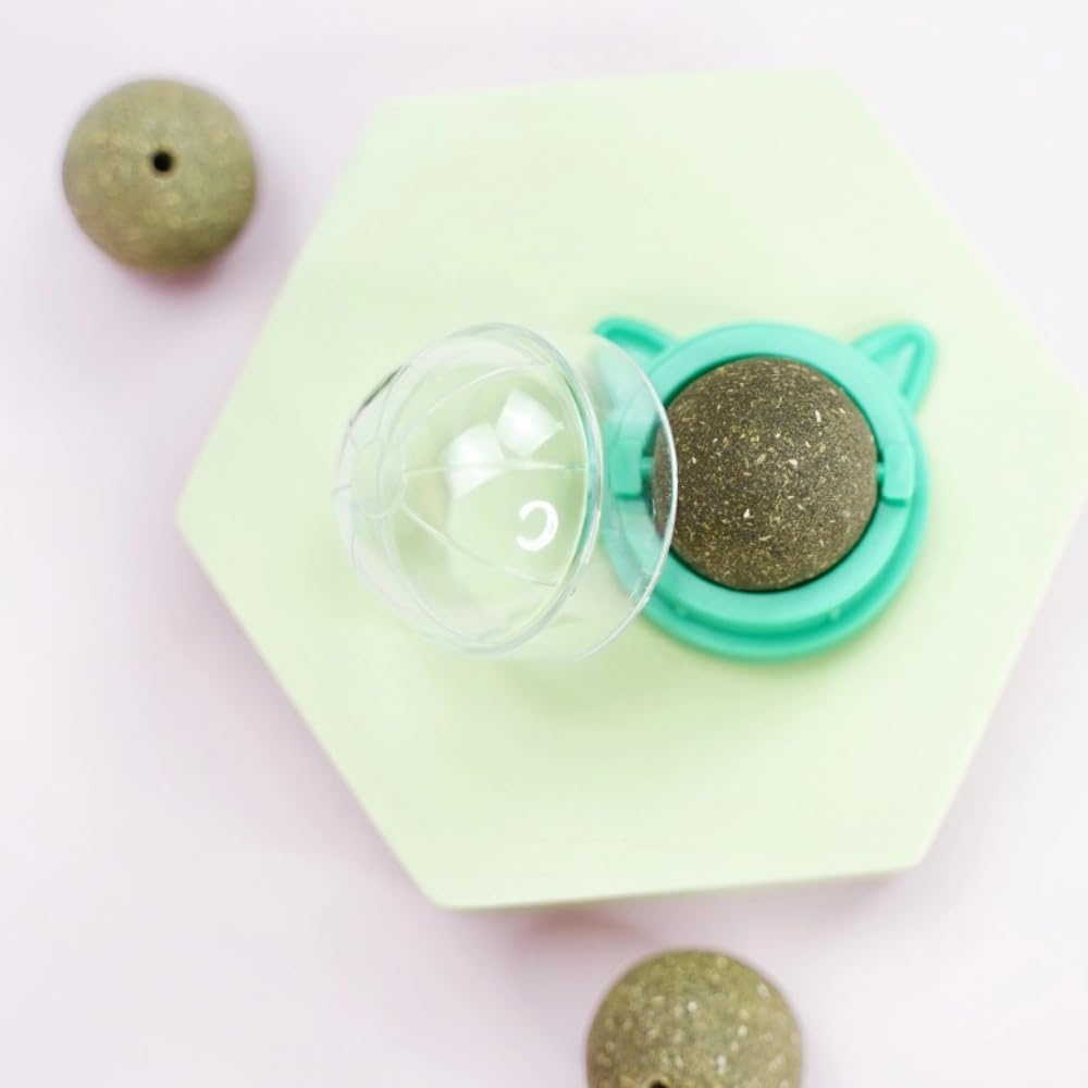 Catnip Ball Rotatable Catnip Lickable Ball Tooth Cleaning Dental Cat Toy Cats Kitten Chew Toy Cat Wall Treats Interactive Cat Lick Chew Toy (Rose Red)