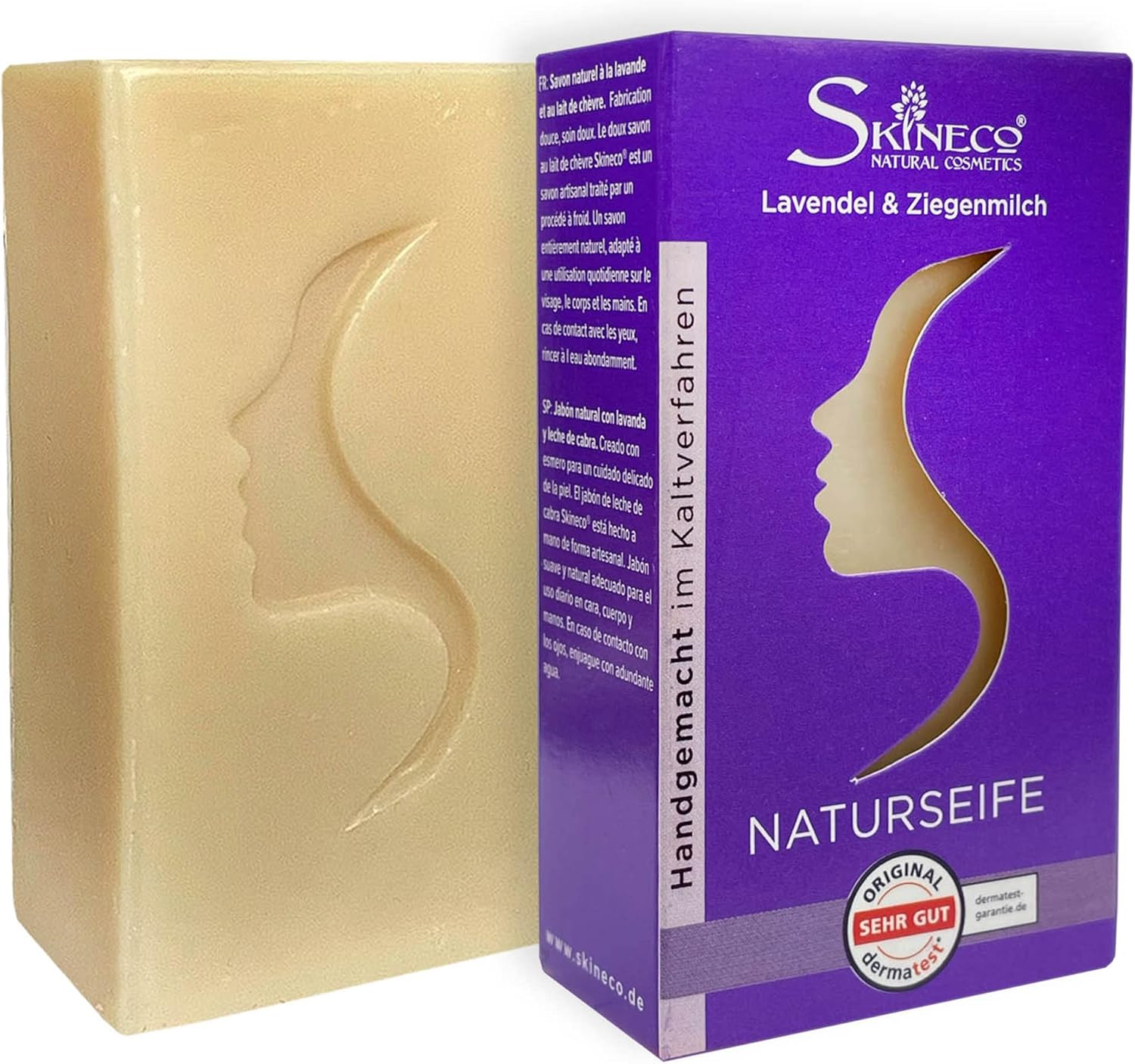 Skineco Natural Soap | Sustainable Goat Milk Soap with Lavender | Soap for Sensitive Skin | Body Soap | Handmade Natural Cosmetics | Face Cleansing | Clear Skin | Mild Shower G image number 2