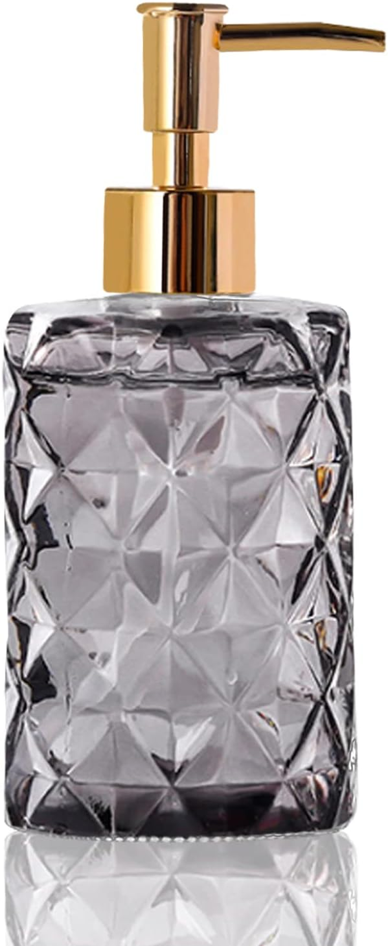 Glass Soap Dispenser,Crystal Refillable Wash Hand Liquid Clear Glass Bottle with Pump for Essential Oils, Lotions, Liquid Soaps,Dish Detergent(12 OZ Rose)