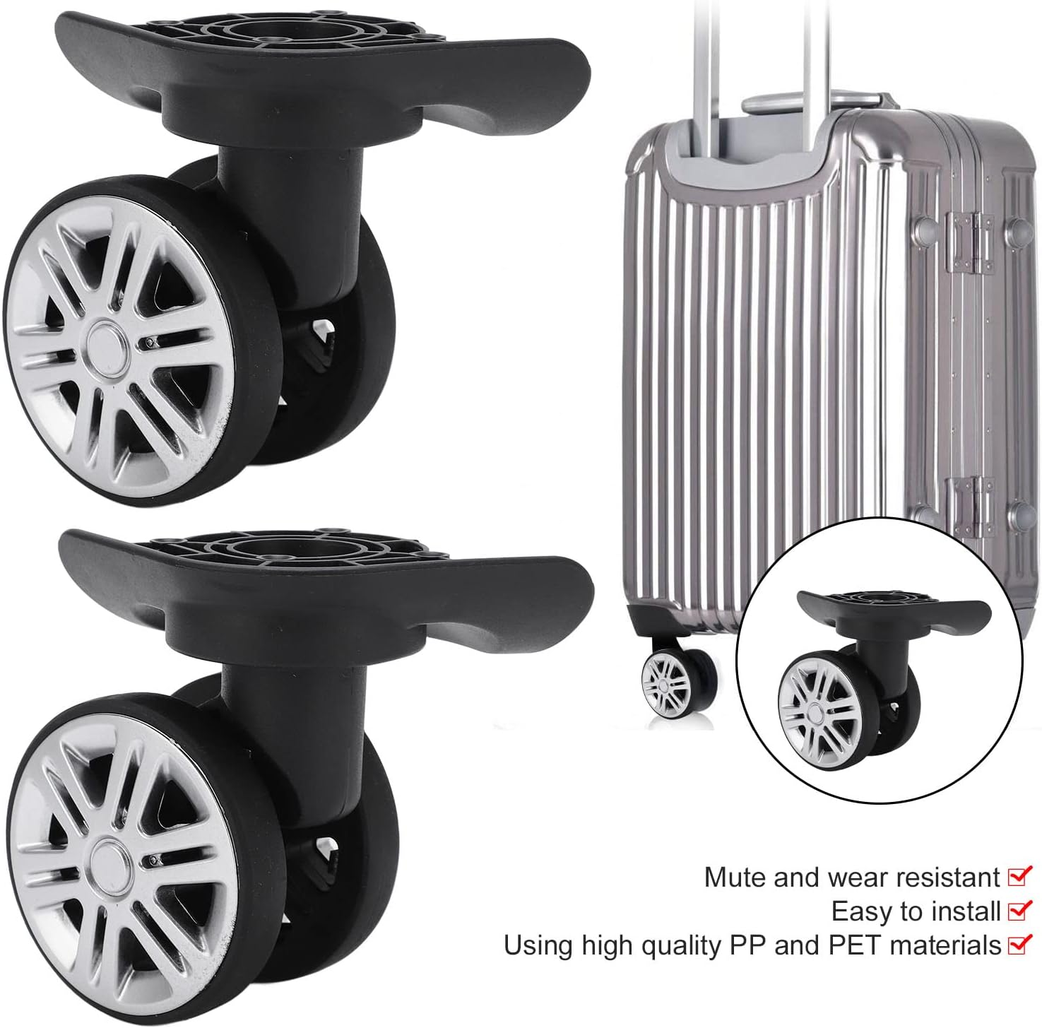 KOSDFOGE Replacement Wheel for Suitcase, 2 Pcs Luggage Swivel Wheels Suitcase Swivel Casters Repalcement Double Row Wheels image number 6