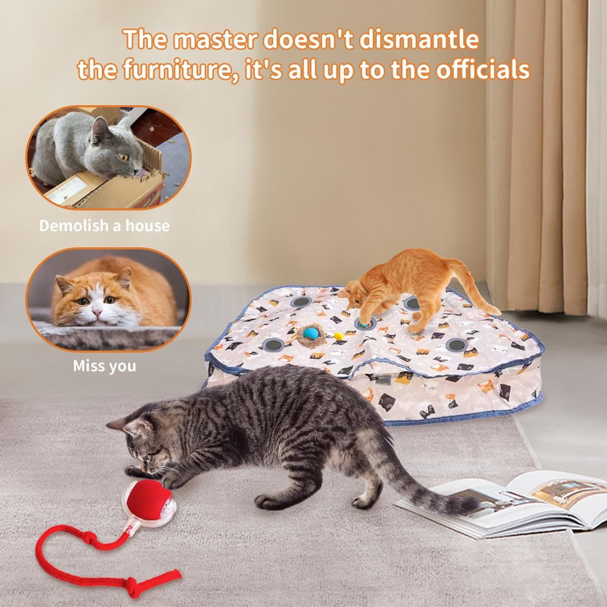 Pnxdeobxl Interactive Pet Toy Balls Set with Mat Mouse Catcher Game for Cats and Dogs 2 Toy Balls Obstacle Avoidance 360&deg; Rotation USB Rechargeable image number 4