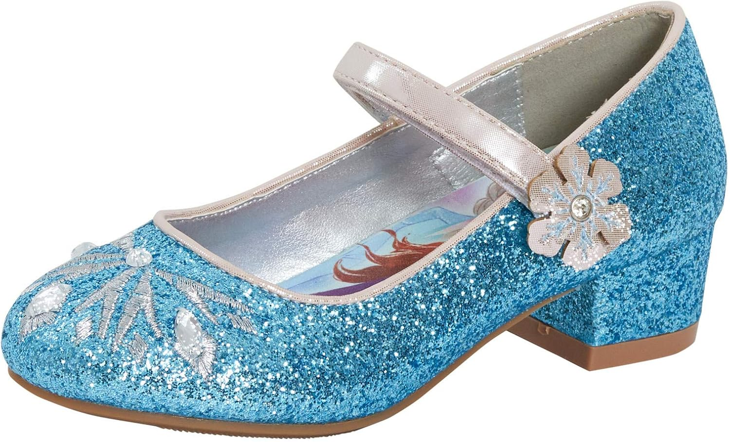 Disney Frozen 2 Girls Anna and Elsa Dress up Princess Snow Queen Glitter Shoes Party Low Heels Sandals for Girls Blue Sparkle image number 5