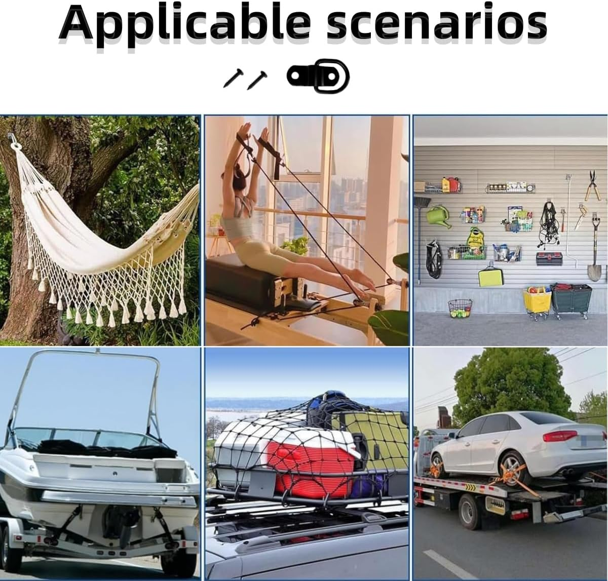 6PCS Stainless Steel D Rings Tie down Anchors,1/4" D Lashing Ring Cargo Tie down Anchors,For Trailer Truck Bed Bracket Enclosed Points Pickup Camper Surface Mount D-Ring Heavy Duty image number 5