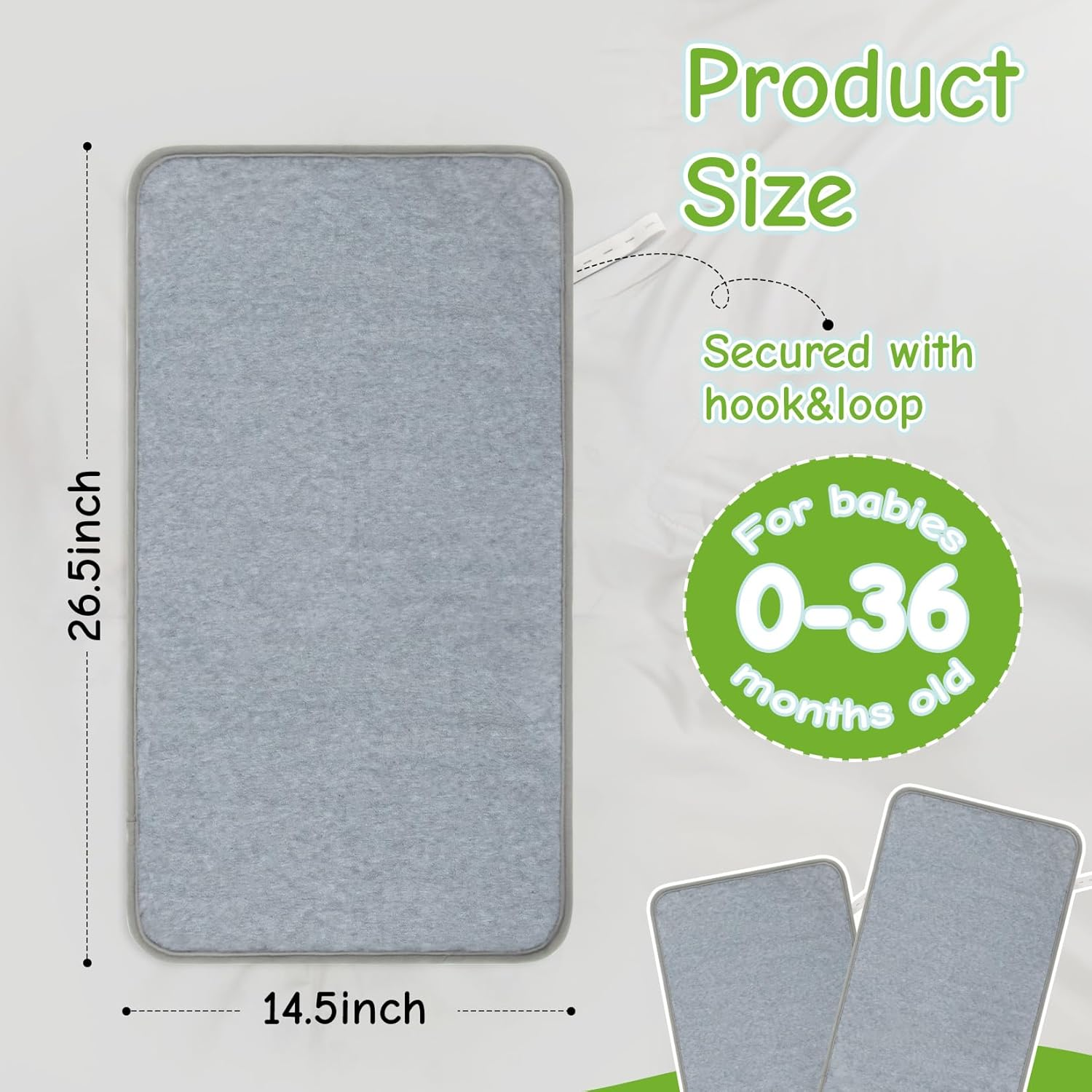 Diaper Changing Pad Liner - 2 Packs 14.5"&times;26.5" Travel Waterproof Changing Mat Washable,Reusable Washable Liners for Dogs,Diaper Changing Pad for Adults,Table Pad Rectangle Grey image number 2