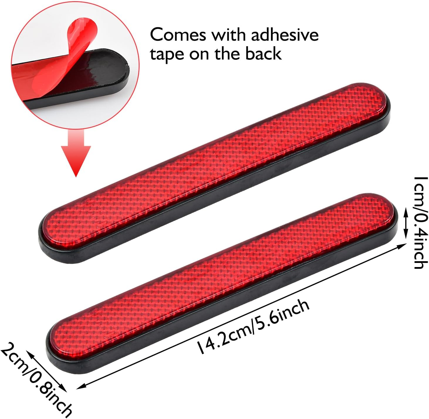 Car Reflective Sticker, 2 Pieces Mini Reflector, 14.5 X 2.5 Cm Motorcycle Reflector Sticker, Self-Adhesive Side for Motorcycle License Plates, Bikes, Trailers, Trucks, Gate Posts (Red)