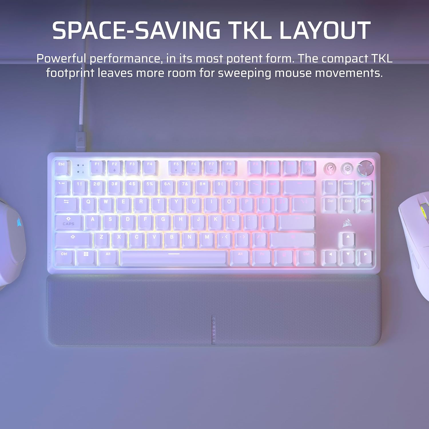 CORSAIR K70 PRO TKL RGB Tenkeyless Mechanical Wired Gaming Keyboard &ndash; Pre-Lubed Hall Effect MGX Hyperdrive Adjustable Switches, Simultaneous SOCD and Rapid Trigger, ABS Double-Shot, QWERTY NA &ndash; White image number 2