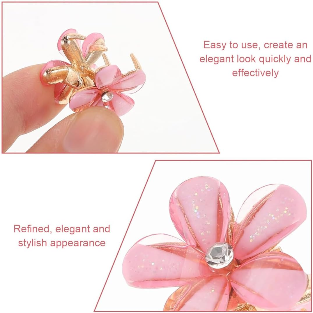 SIRLOMU 10 Pieces Mini Hair Accessories Flower, Cute Rhinestone Flower Hair Clips, Small Flower Hair Clips for Photoshoot, Daily Life, Party, Wedding(White)