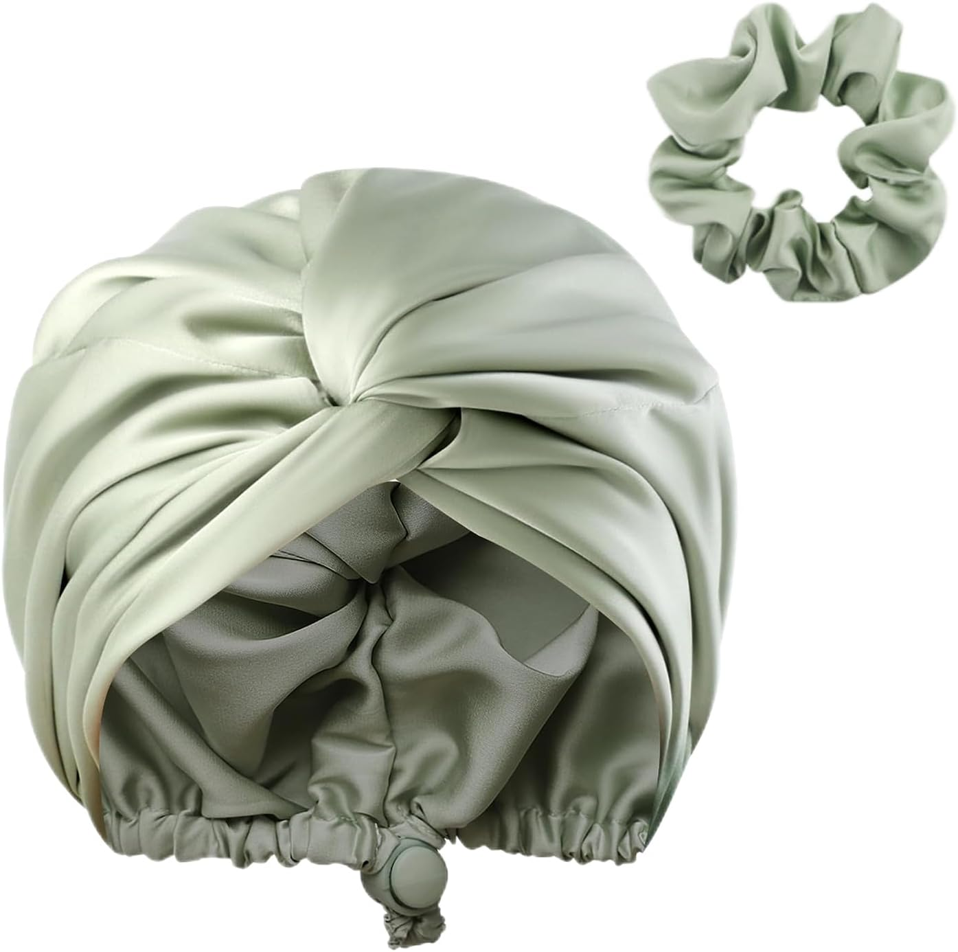 AUMA Adjustable Satin Silk Bonnet for Sleeping: Night Sleep Cap Turban for Women Men, Large Long Curly Hair Braid Wrap Tie Elastic Drawstring Band Stay on Head Unisex,Blue - Champagne image number 4
