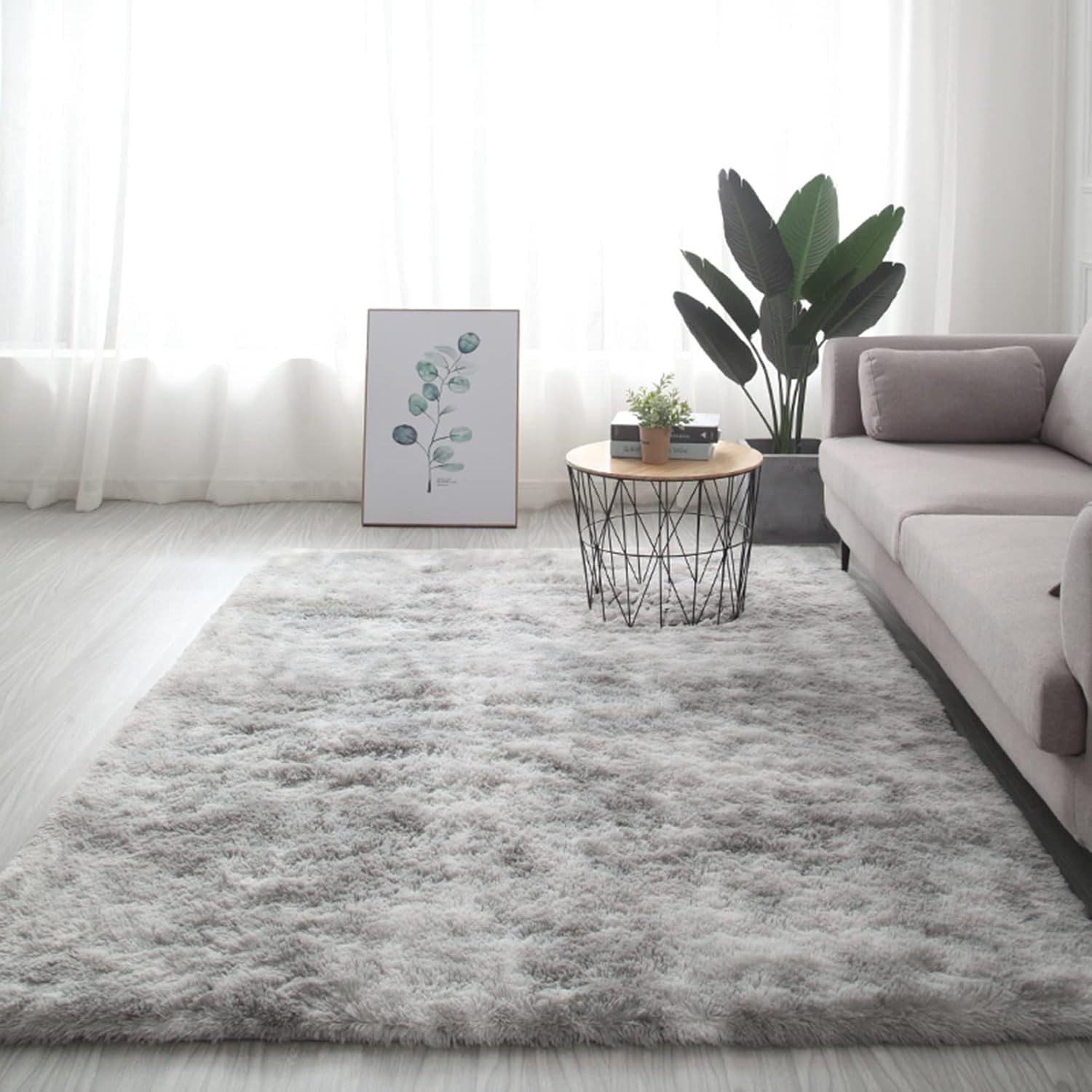 Large Area Rugs for Living Room Bedroom, Fluffy Soft Plush Carpet, Tie-Dyed Floor Gray Rug for Girls Kids Nursery Room Home Decor (White Gray, 160&times;200Cm)