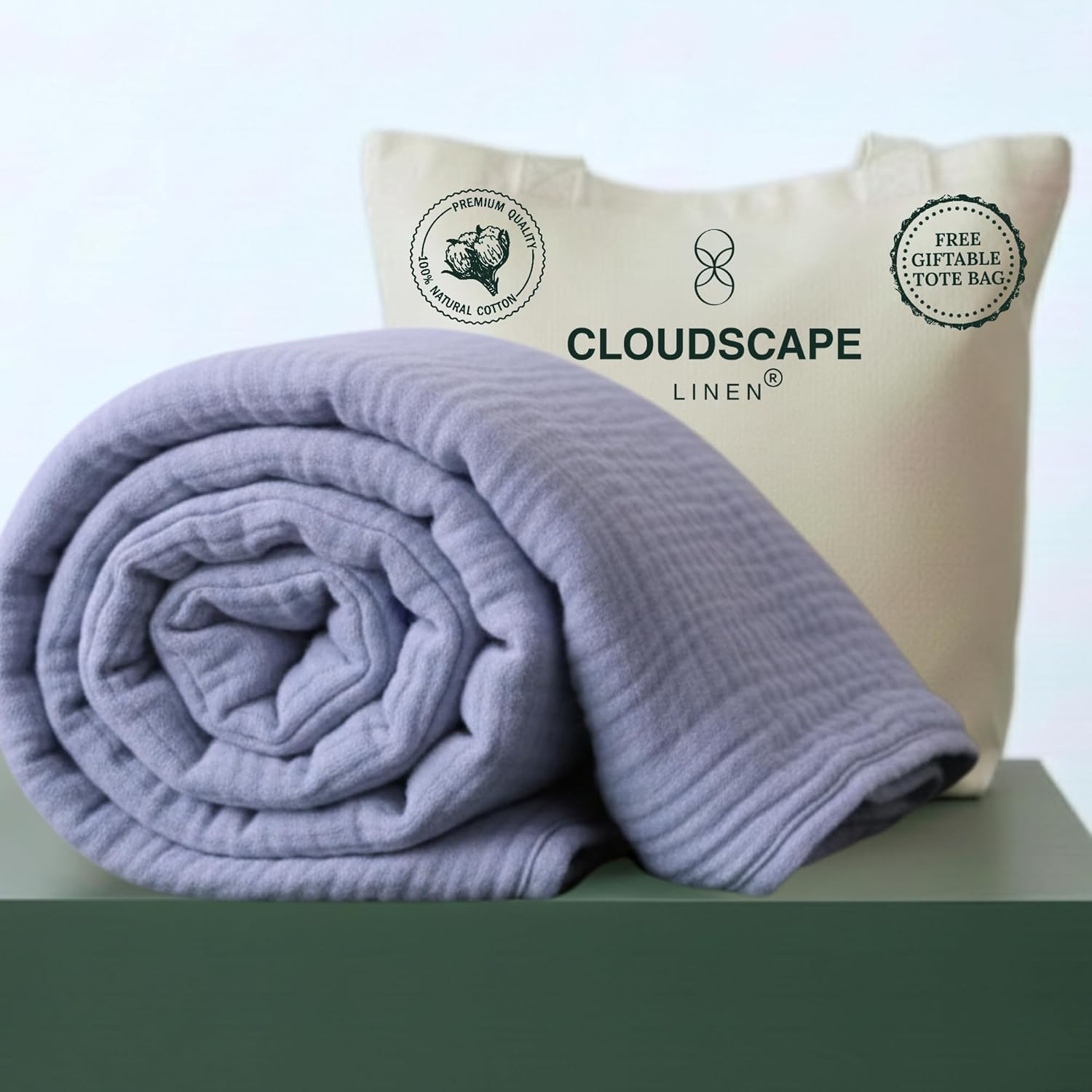 CLOUDSCAPE LINEN Luxury 100% Cotton Muslin Blanket King Size, 4 Layer Oversized 92X108 Fit Upto Calking Bed, Layering Winter Blankets for Bed, Soft Cotton Gauze Quilt, All Season Ivory Bedding