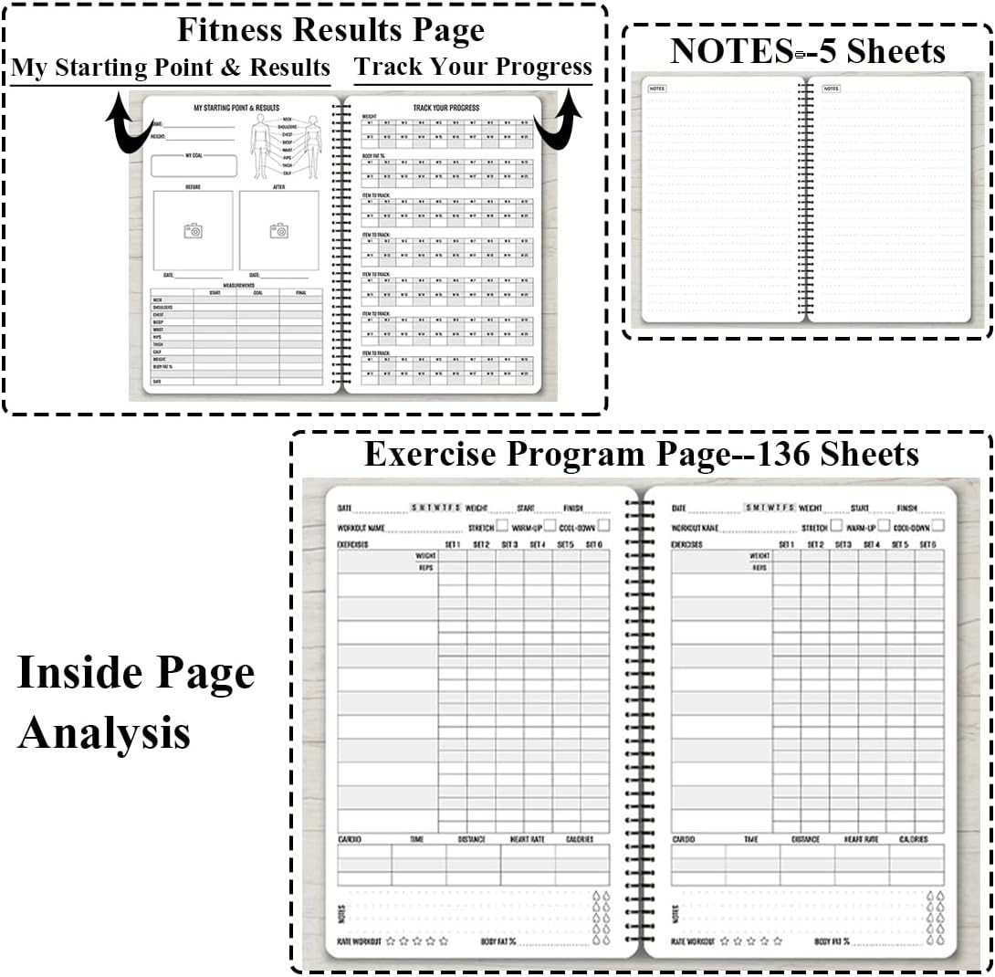 Fitness Planner for Women & Men - A5 Workout Log Book/Exercise Workout Log to Track Weight Loss, GYM, Bodybuilding Progress - Daily Health & Wellness Workout Journals, 5.8X8.3 in Workout Book (Black) - Black image number 2