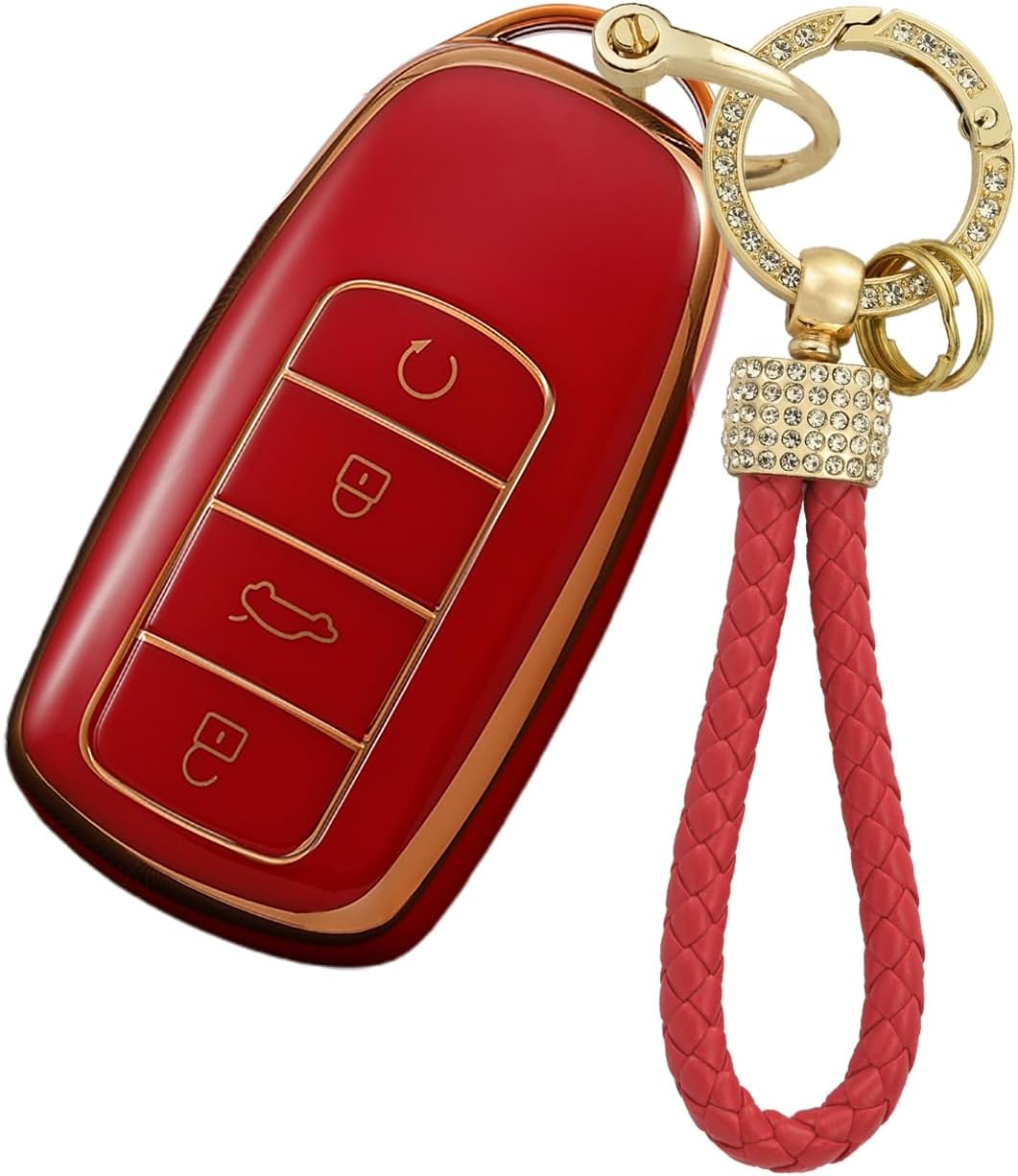 Ontto TPU Car Key Fob Cover Fit for Chery Tiggo 8 plus 8 Pro Tiggo7 Pro Arrizo 5 plus Omoda 5 C5 2021-2024 Remote Key Case Key Shell Key Holder Keychain Protector Accessories - A Keychain-Gold Black image number 5