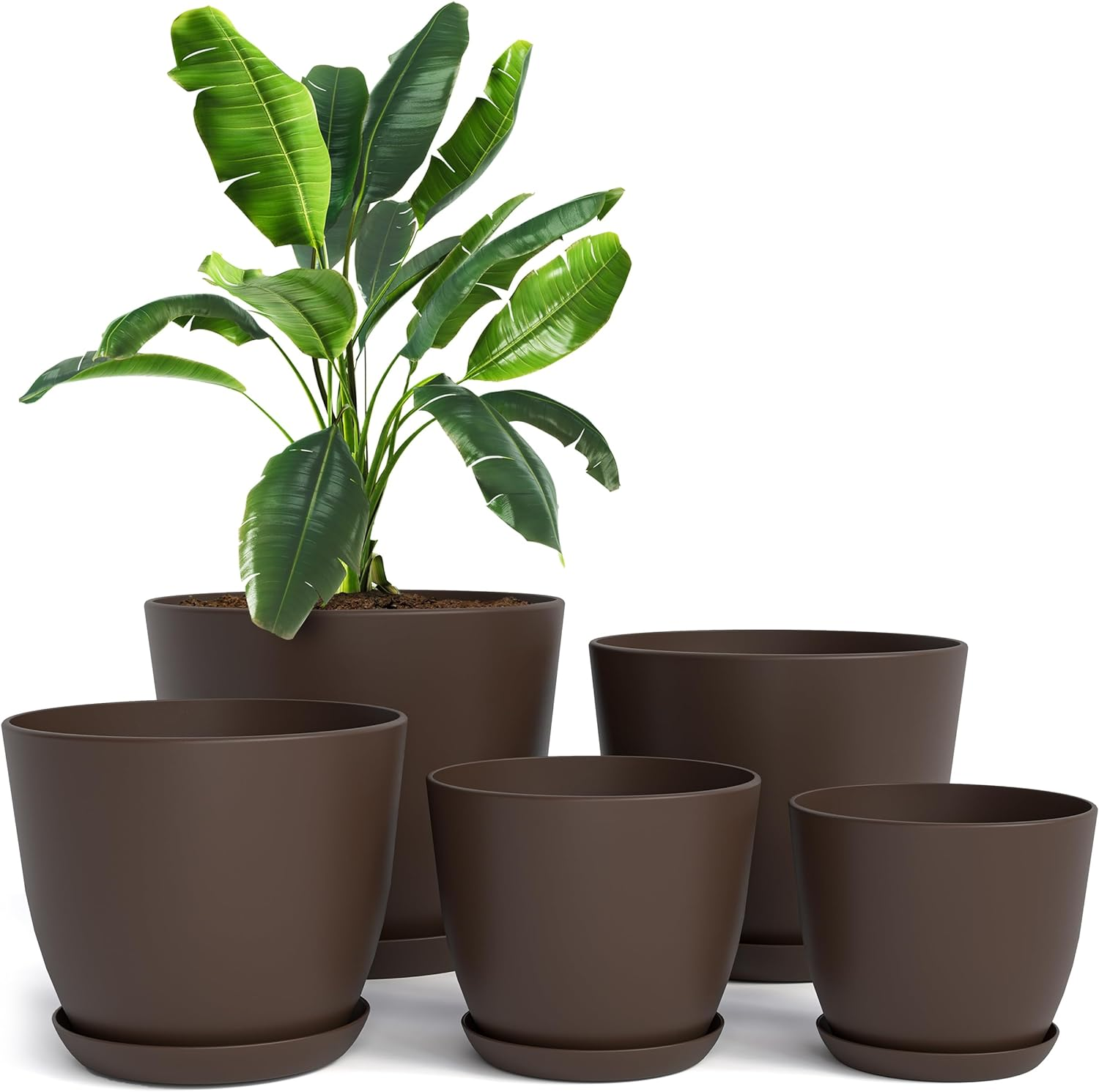 Utopia Home - Plant Pots Indoor with Drainage - 7/6.6/6/5.3/4.8 Inches Home Decor Flower Pots for Indoor Planter - Pack of 5 Plastic Planters for Indoor Plants, Cactus, Succulents Pot - White