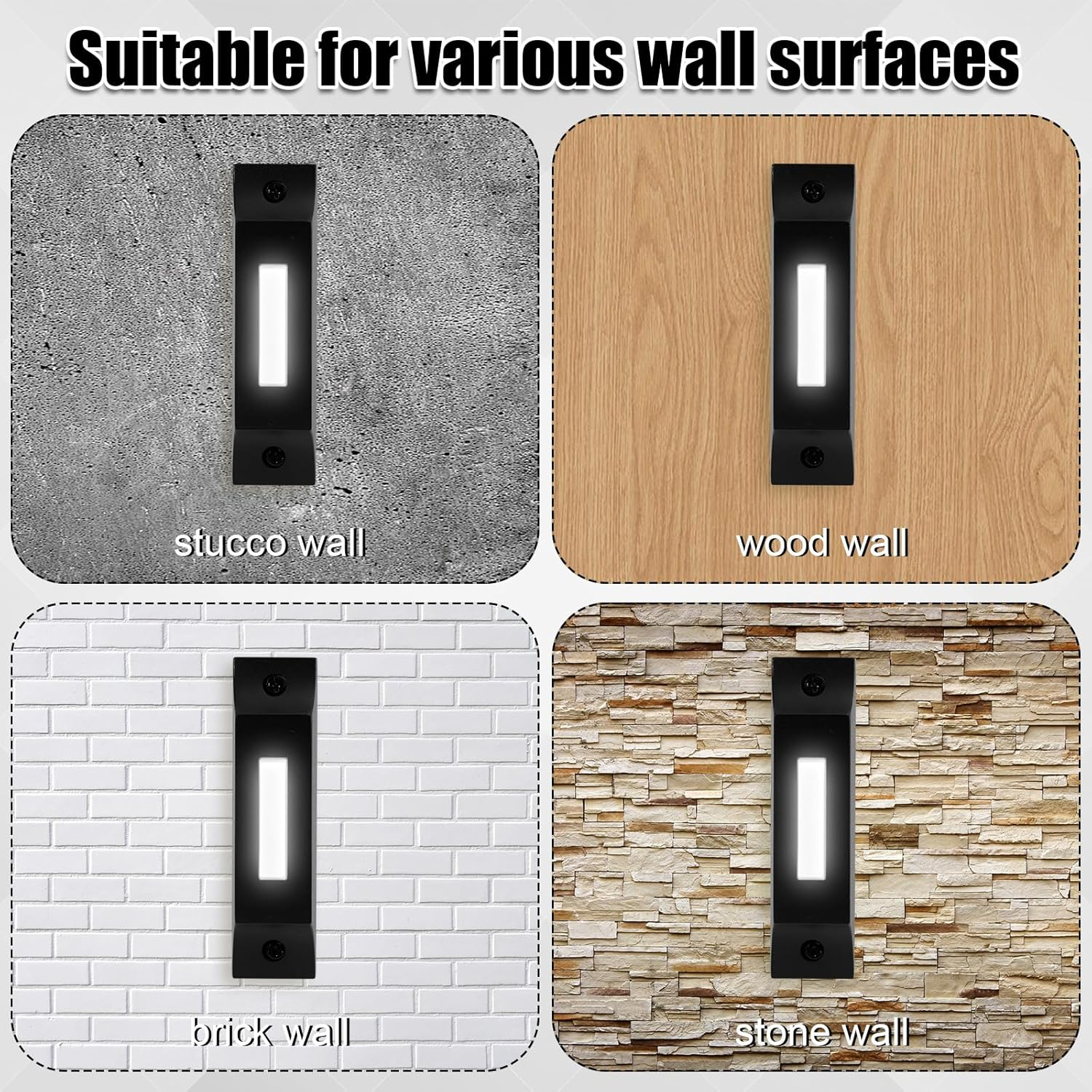 Doorbell Button, Zinc Alloy Wired Doorbell Lighted Garage Door Button with 2 Screws Black White Wired Doorbell Button for Home Office image number 3