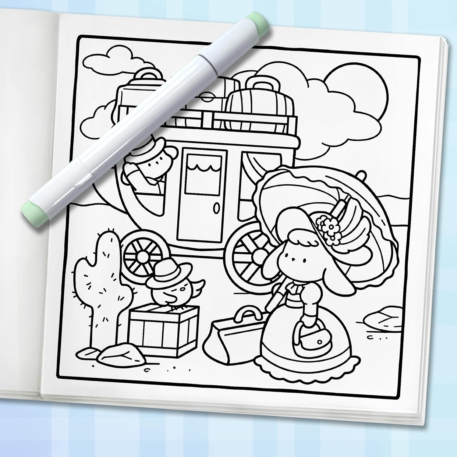 Cozy Eras: Cute Coloring Book for Adults and Teens with Adorable Characters and Nostalgic Scenes for Relaxation image number 4