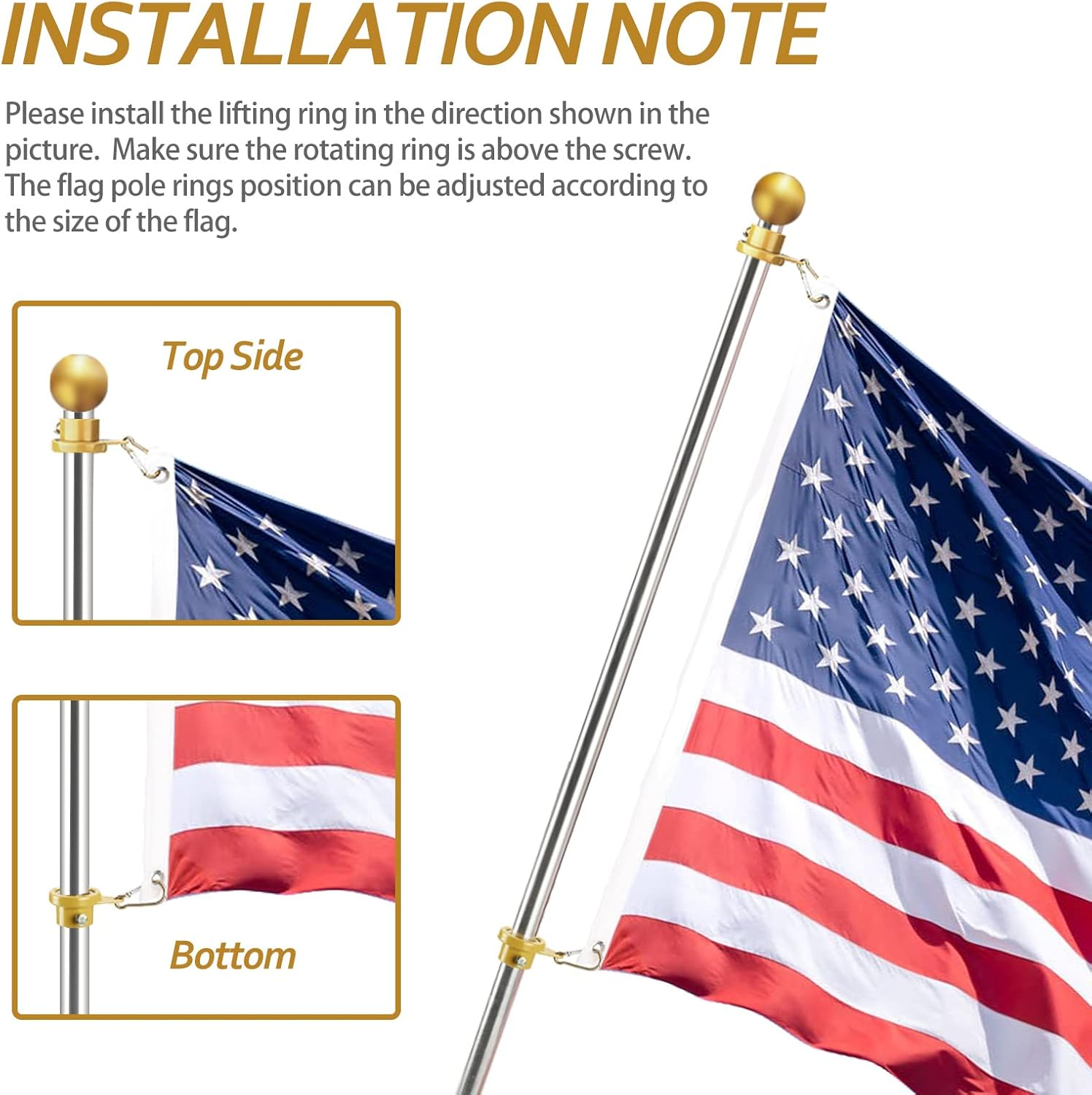 MOFEEZ Flagpole Rotating Clips Swivel Rings, Anti-Wrap Tangle Free with Bearings for 7/10-1" Diameter Flagpole (2Sets-Gold) image number 2