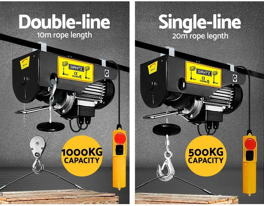 GIANTZ Electric Hoist, 1000Kg 1400W Rope Tool Electronic Cable Hoists Lift Crane Black image number 3