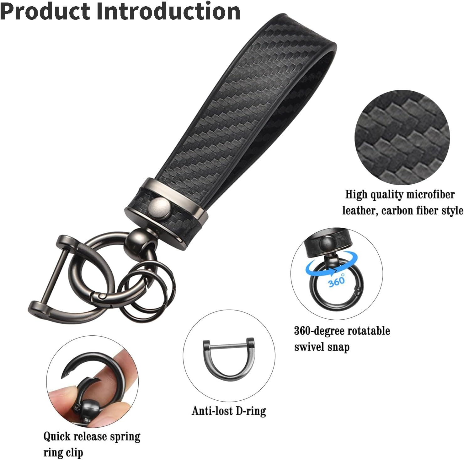 MAEZOE Leather Car Keychain with Zinc Alloy Durable Metal Clip &ndash; Premium 360&deg; Rotating Design, Ideal for Daily Use & Gift, Fits Multiple Car Key Types - Black image number 4