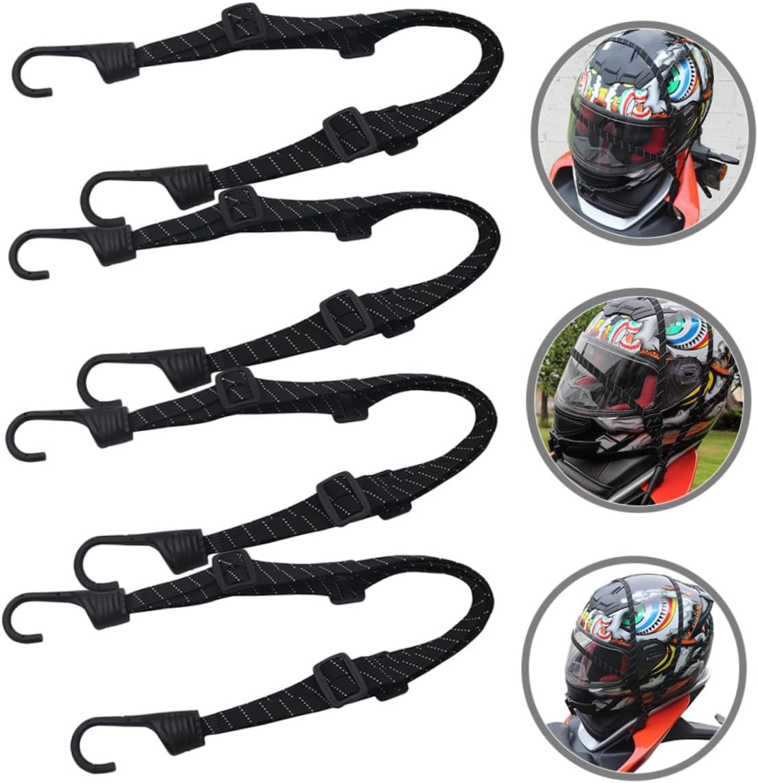 HORIALENCE 4Pcs Adjustable Straps Nylon Cord Hook Bike Cargo Binding Belt Heavy Duty Elastic Luggage Fixing Strap for Riding and Travel Use
