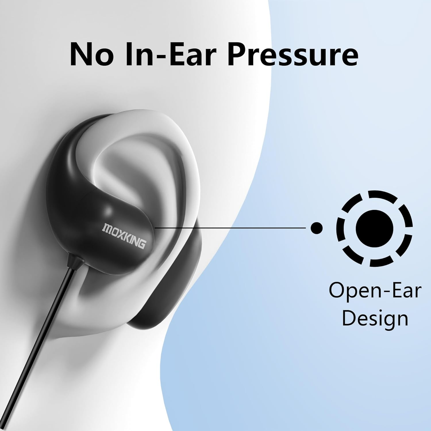 MOXKING Wired Open-Ear Earphone with Microphone Volume Control & Calls with In-Line Controls, 3.5Mm Jack, and Wrap around Over-Ear Hook image number 2