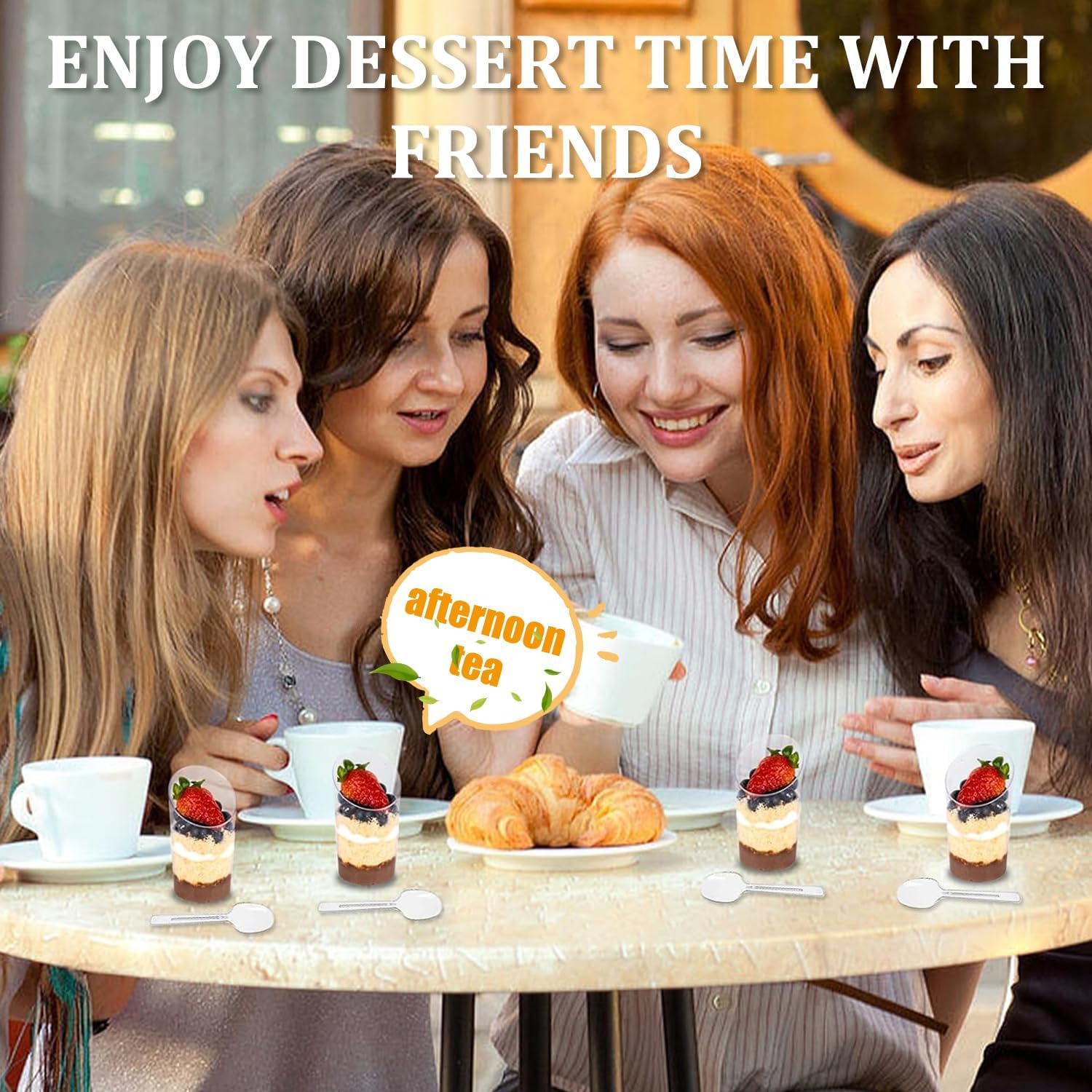 50-Pack Clear Dessert Cups with Spoons, 80Ml/2.7Oz Reusable Plastic Tasting Bowls for Appetizers Desserts Yogurt Mousse Jelly Pudding Ice Cream image number 6