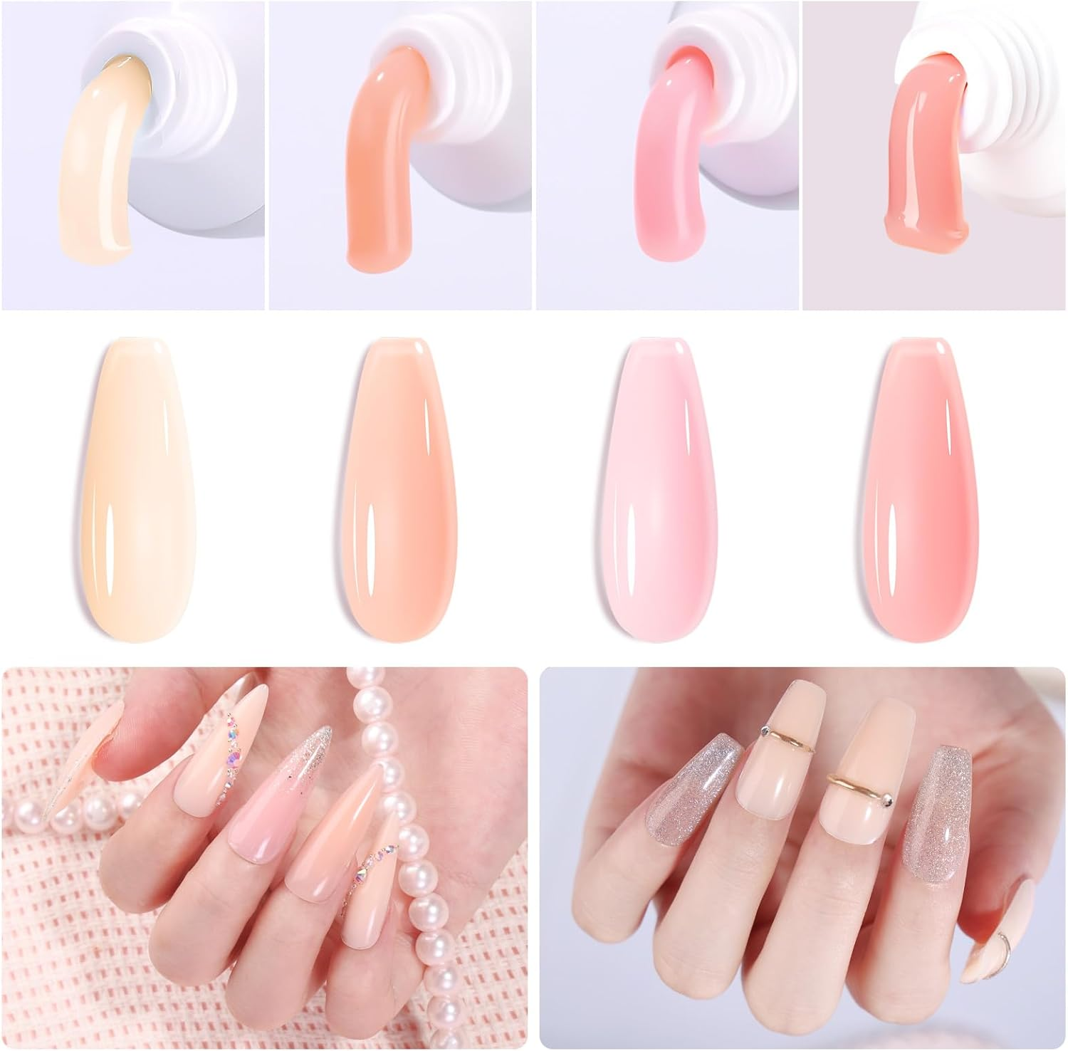 Makartt Poly Nail Gel Set: 4 Nude Pink 15ML, Strong Builder for Extension Strengthener, Long Lasting, Neutral Classic Colors French Manicure Kit Salon Supplies at Home image number 5