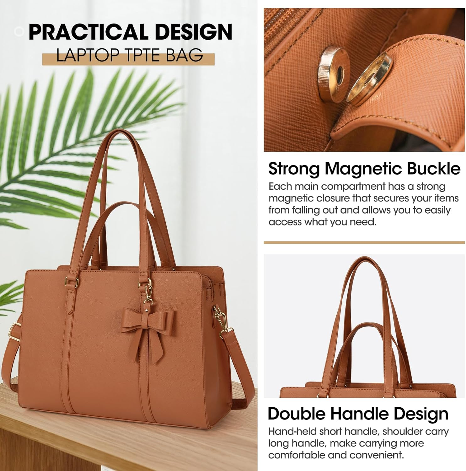 Laptop Bag for Women 15.6 Inch Computer Bag Large Capacity Fashion Work Tote Bag Waterproof Leather Shoulder Bag Business Office Travel Handbag image number 1