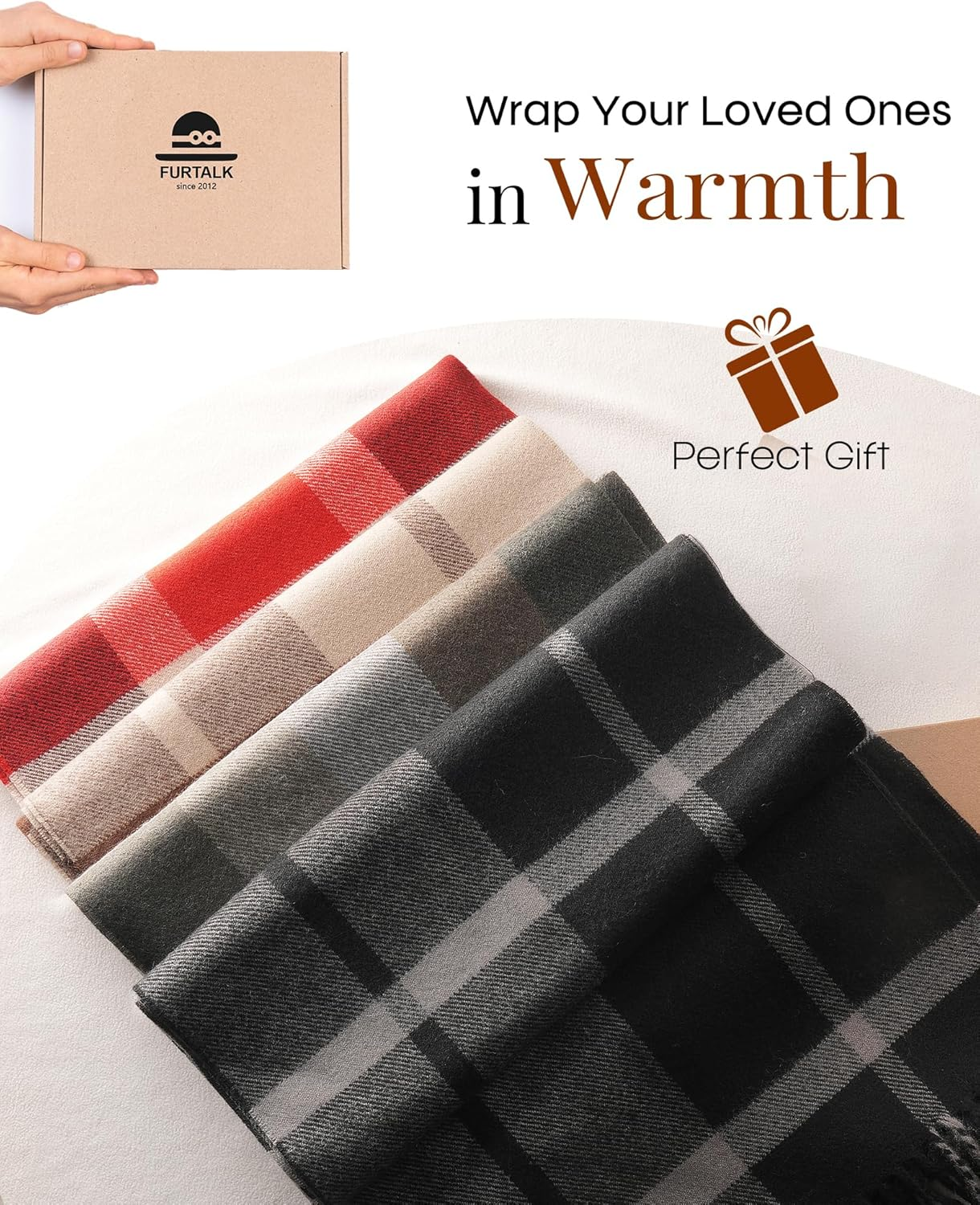 FURTALK Winter Scarf for Men Long Soft Warm Scarves Plaid Tassel Scarf for Men image number 1