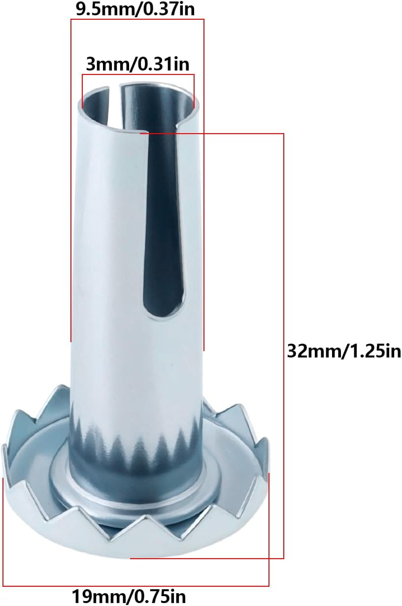 16 Pieces 3/8" X 1-1/4" Caster Sockets Furniture Sleeve Metal Inserts for 5/16" Stem Caster Grip Ring Caster Chair Legs image number 2