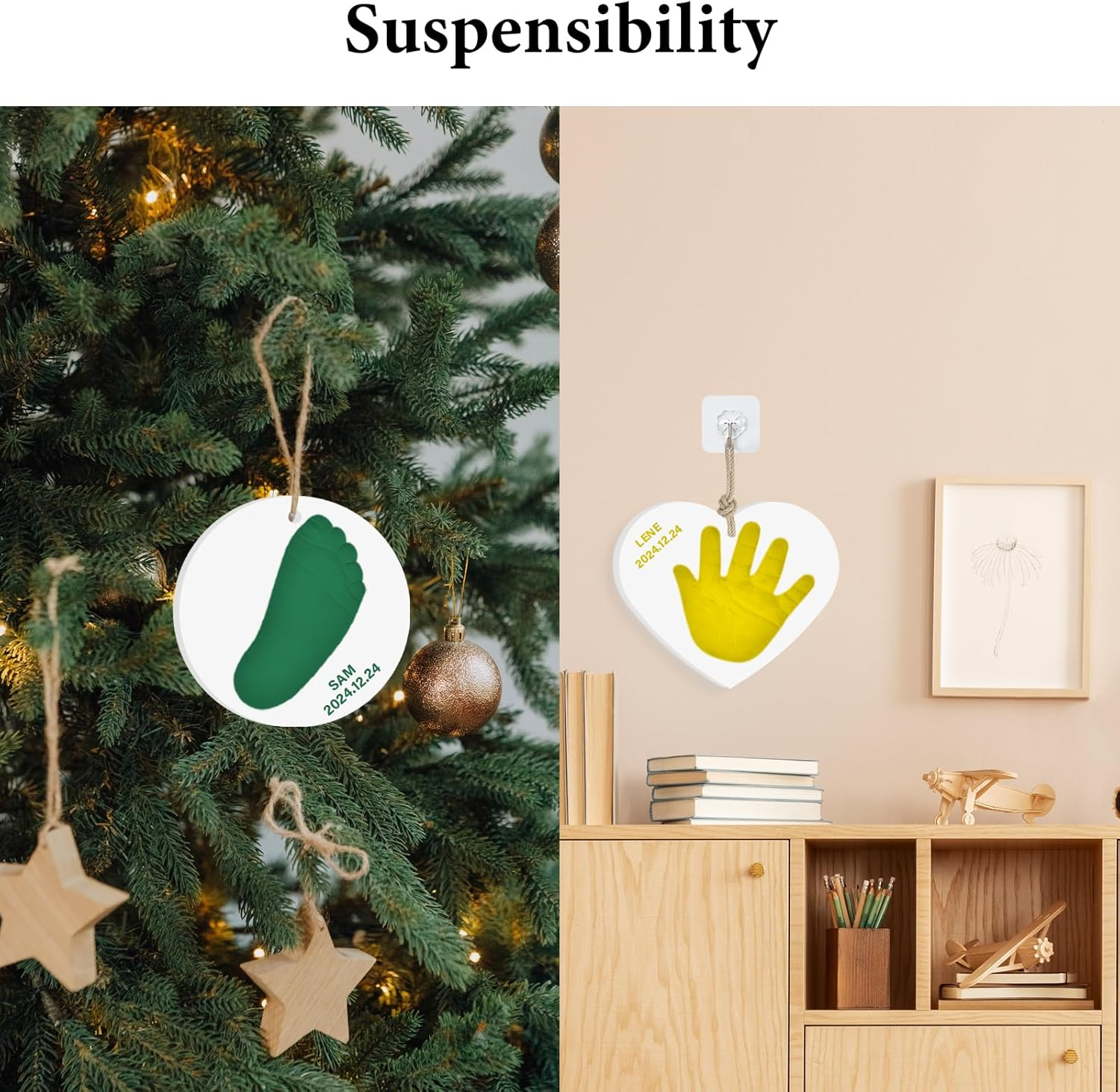 Baby Handprint Footprint Keepsake Ornament Kit Makes 2, Newborn New Mom & Shower Gifts DIY Clay Baby Handprint Ornament Kit, Pet Dog Cat Paw Print Ornament Kit image number 2