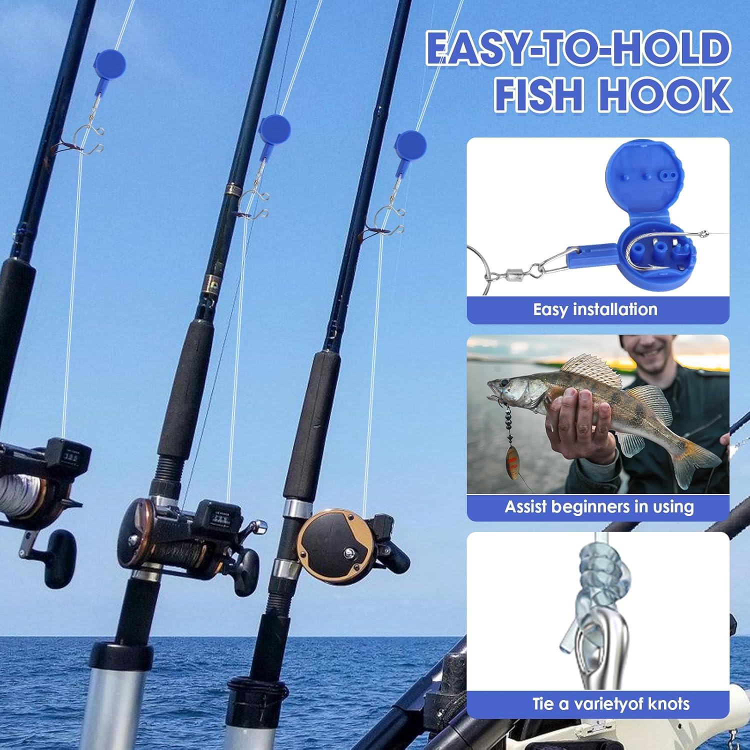 Ozessence 8 Pcs Fishing Knot Tying Tool, Strong and Rust-Proof Fishing Hook Tie Tool, Operation Brief Protect Fingers from Sharp Hooks for Beginner for Jig Heads, 3/0 Circle Hooks & 2/0 Extra Wide image number 6