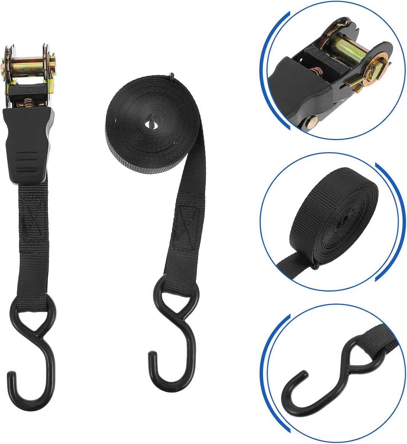 HOODANCOS Cargo Binding Straps and Truck Tie down Ratchet Set 25Mm 2Pcs Black for Car and Motorcycle Luggage Securing, Heavy Duty Travel Gear Cargo Fixing Belts image number 4