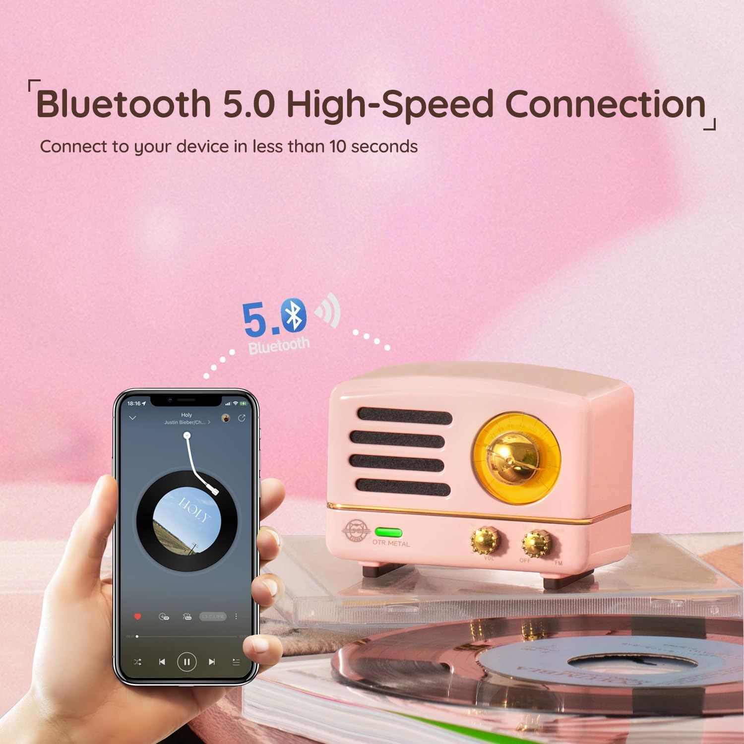 Retro Bluetooth Speaker, Muzen OTR Metal Vintage FM/AUX Radio with Old Fashioned Classic Style, Portable Wireless Loud Volume Speaker for Home, Office, Kitchen,Party,Travel,Outdoor - Blue image number 3