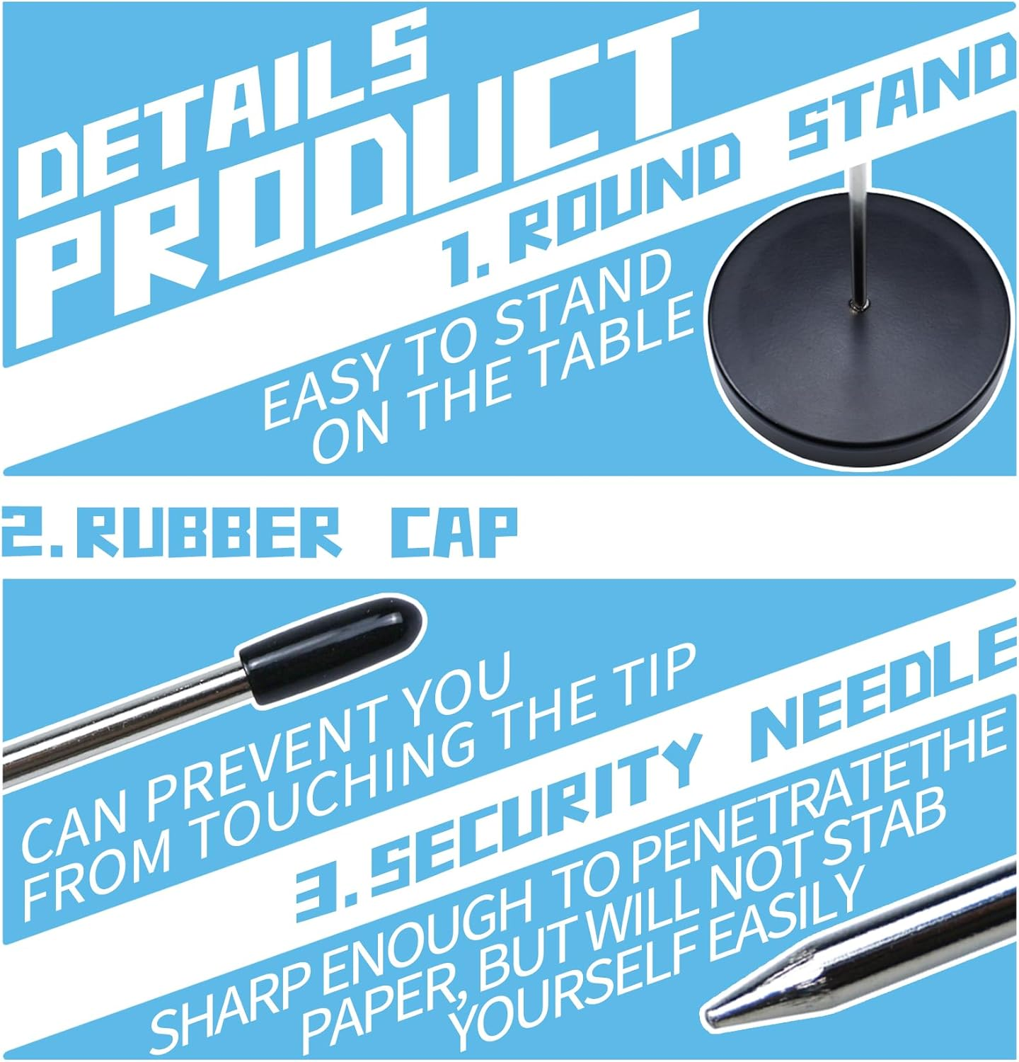 2 Pcs Receipt Holder Spike, 5.5Inch Metal Memo Spike, Black Straight Rod Spike with round Stand, Spindle Spike Stick Receipts Desk Check Bill Fork for Restaurant Office Bar Supermarket image number 2