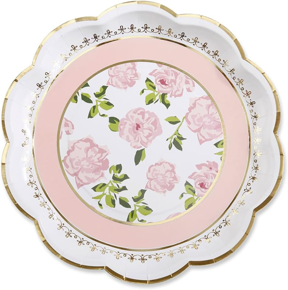 Kate Aspen Vintage Floral Tea Party 7 Blue (Set of 16) Premium Decorative Paper Plates, One Size, Multi