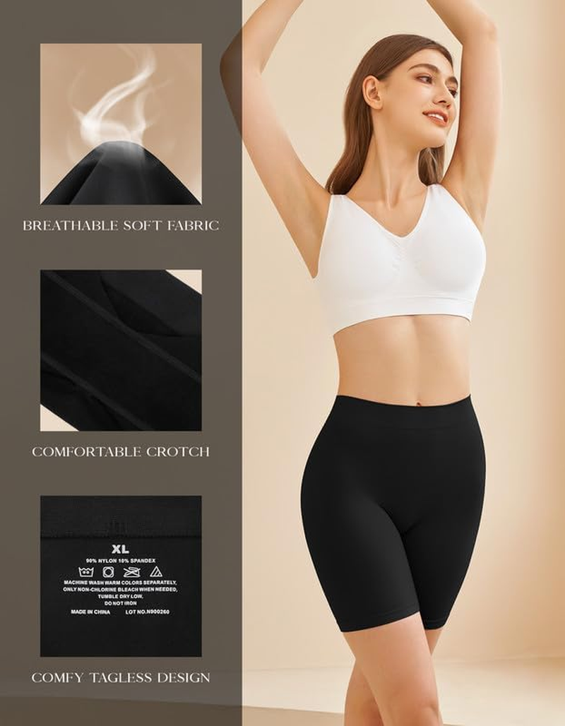 SIMIYA Slip Shorts for Women 3 Pack Comfortable Seamless Smooth High Waisted Boyshorts for under Dresses Anti-Chafing Yoga Shorts image number 2