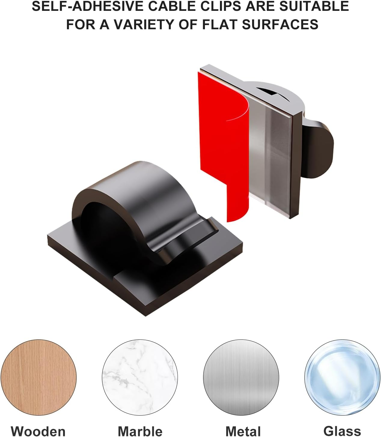 100 Pcs Adhesive Cable Clips, Cable Management for Walls, under Tables, Christmas Lights, Cars, Dash Cams, Ethernet, Electronics(Black) - Transparent image number 2