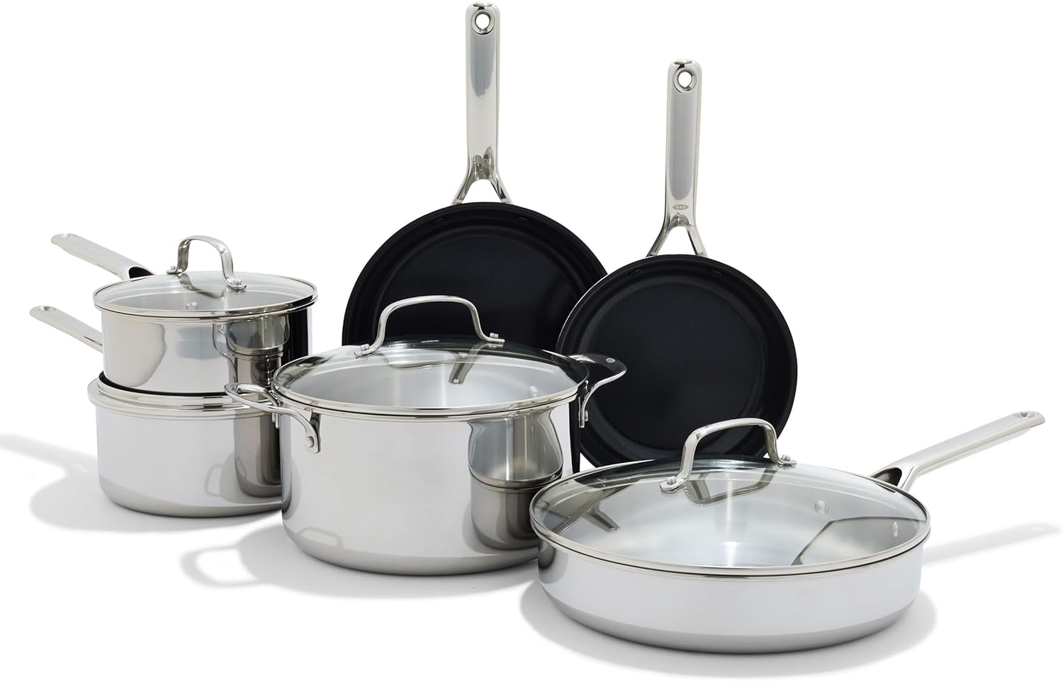 OXO Agility Stainless Steel 13 Piece Cookware Pots and Pans Set, Induction, Ceramic Nonstick PFAS -Free Coated Frypans, Ultra-Durable, Quick Even Heating, Chip-Free Rims, Dishwasher and Oven Safe image number 2