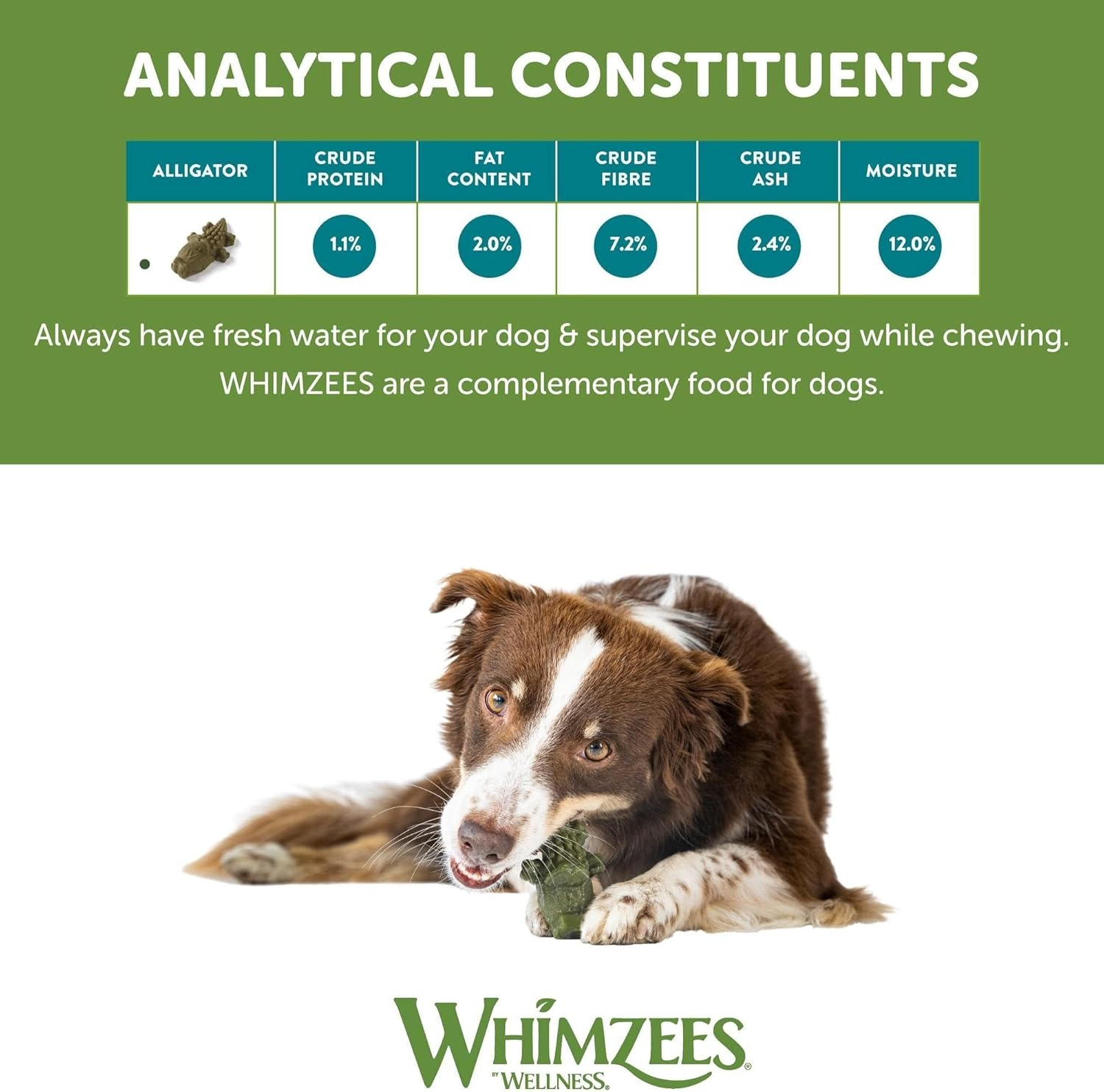 WHIMZEES Alligator Dental Dog Treats, Bulk Box, Large (18-27Kg Dogs), Natural Daily Dental Chews (30 Count)