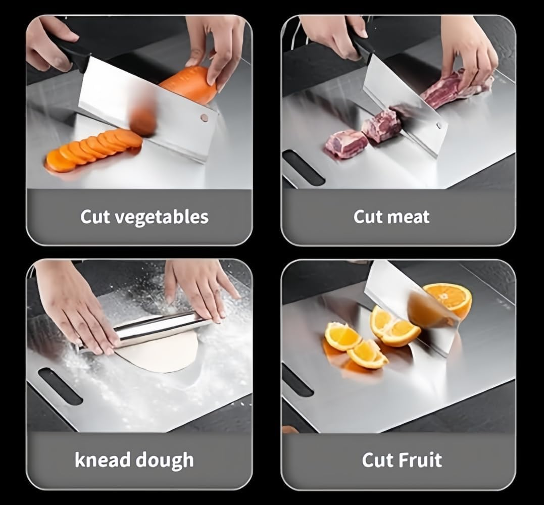 3Pcs Titanium Cutting Board, Large Meat Cutting Boards Hanging Steel Chopping Board for Home Kitchen Cooking Outdoor. image number 2