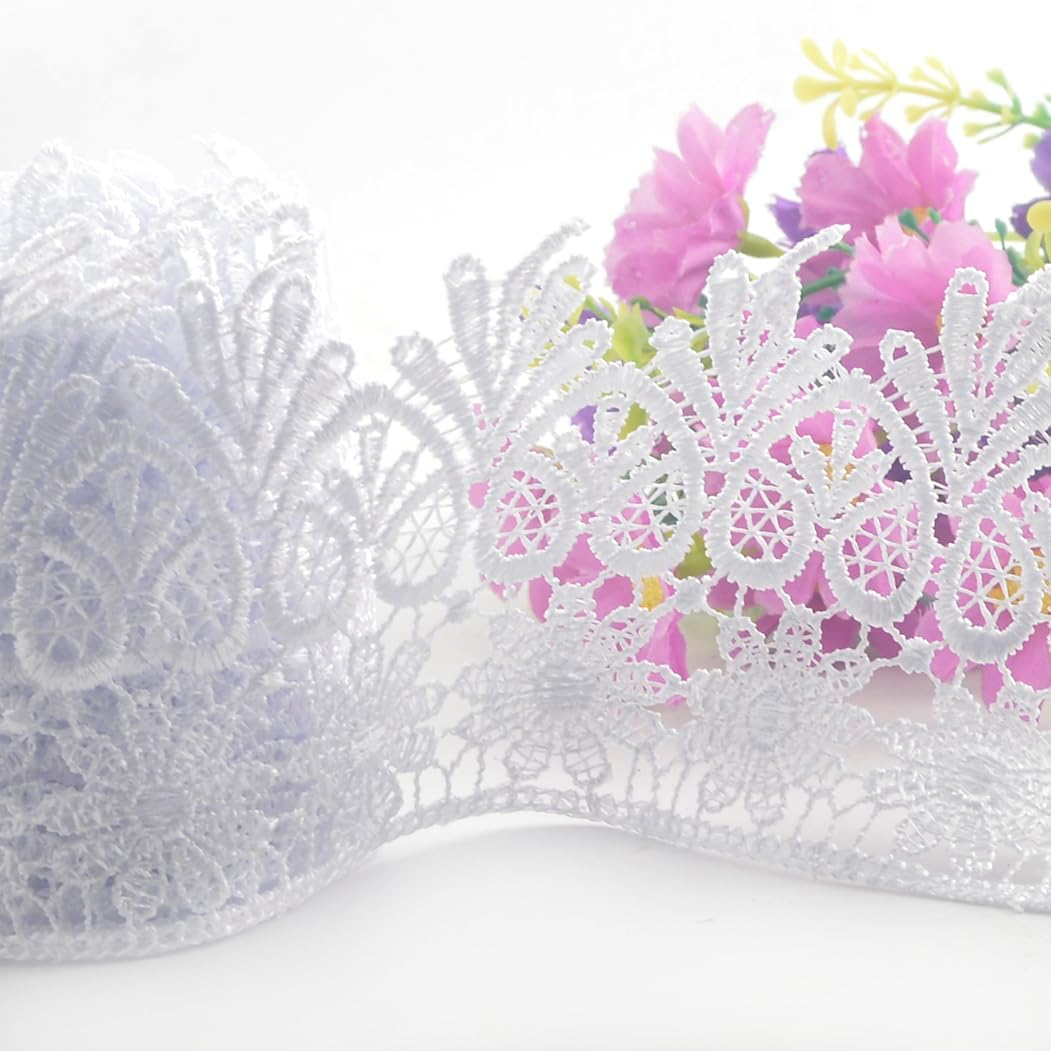 Kuasting 7.5 Yards Floral Lace Edge Trim 9CM Tassel Lace Trim Width Europe Chips Pattern Inelastic Embroidery Lace Trim for Sewing Making, DIY Crafts, Gift Wrapping, Wedding Decor (White) - Dark Coffee image number 3