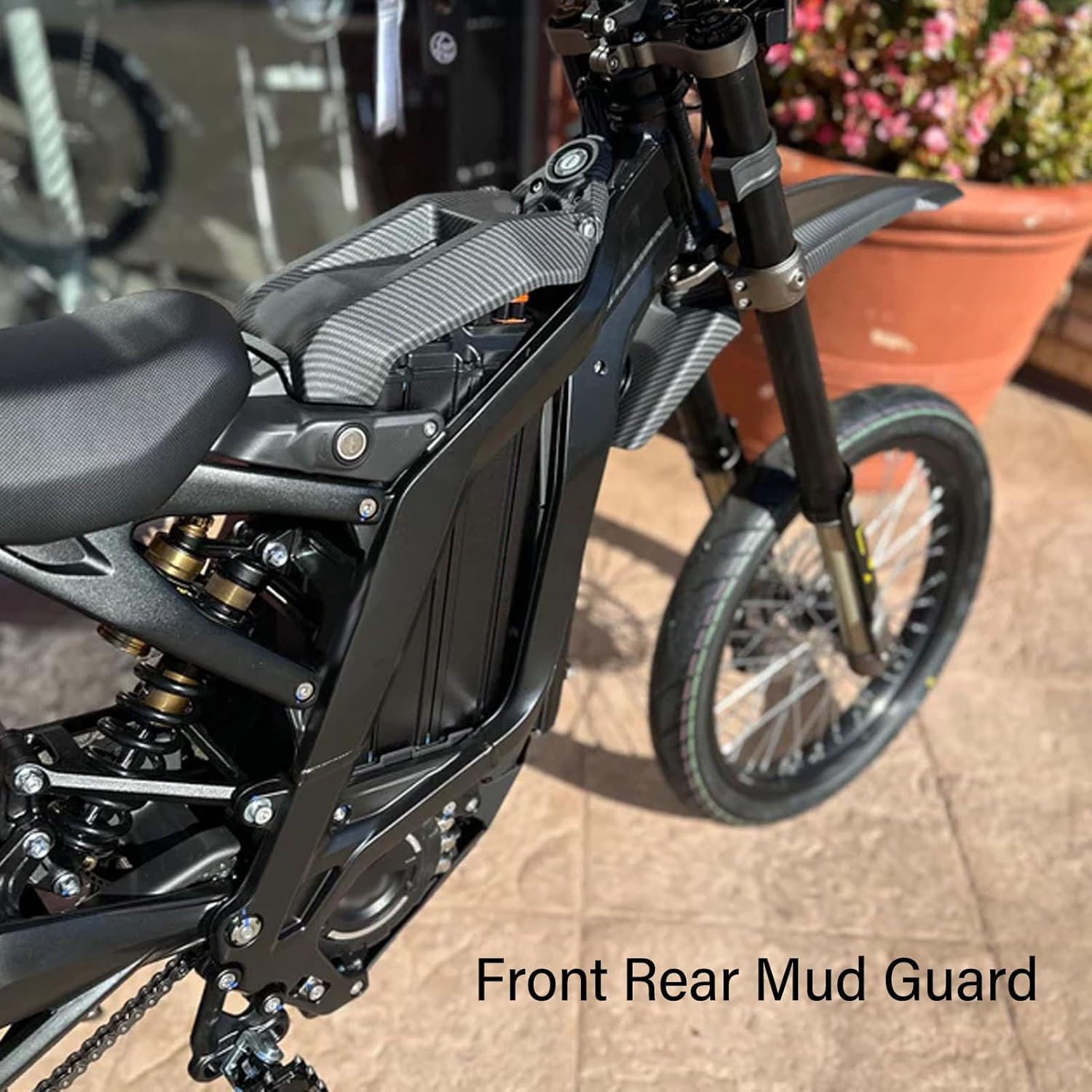 Motorcycle Front Rear Mud Guard, High Strength Rear Wheel Cushion Mud Guard, Dirt Protector Cushion Mudguard Shock Flap for Sur‑Ron Light Bee X S, Comprehensive - Black image number 7