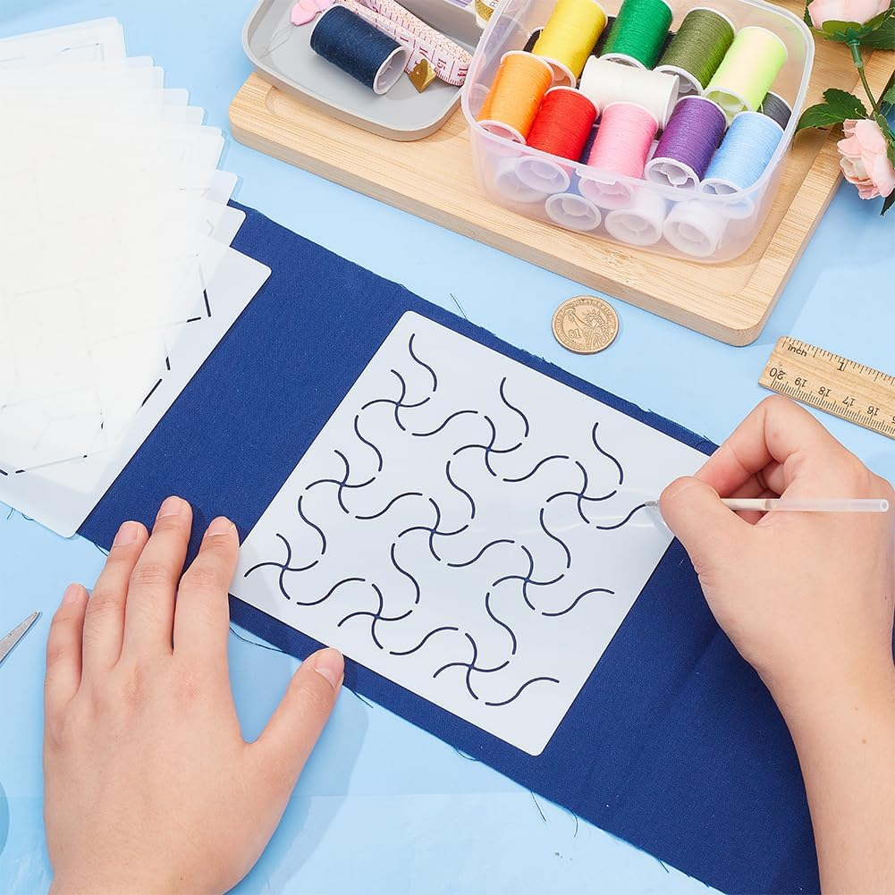 FREEBLOSS 12Pcs 5.5 * 5.5Inch Plastic Sashiko Stencils, Drawing Line Template for Hand Quilting Sashiko Patterns Templates Embroidery Stencils for Hand Sewing Lovers 2.5Mm Thick image number 1