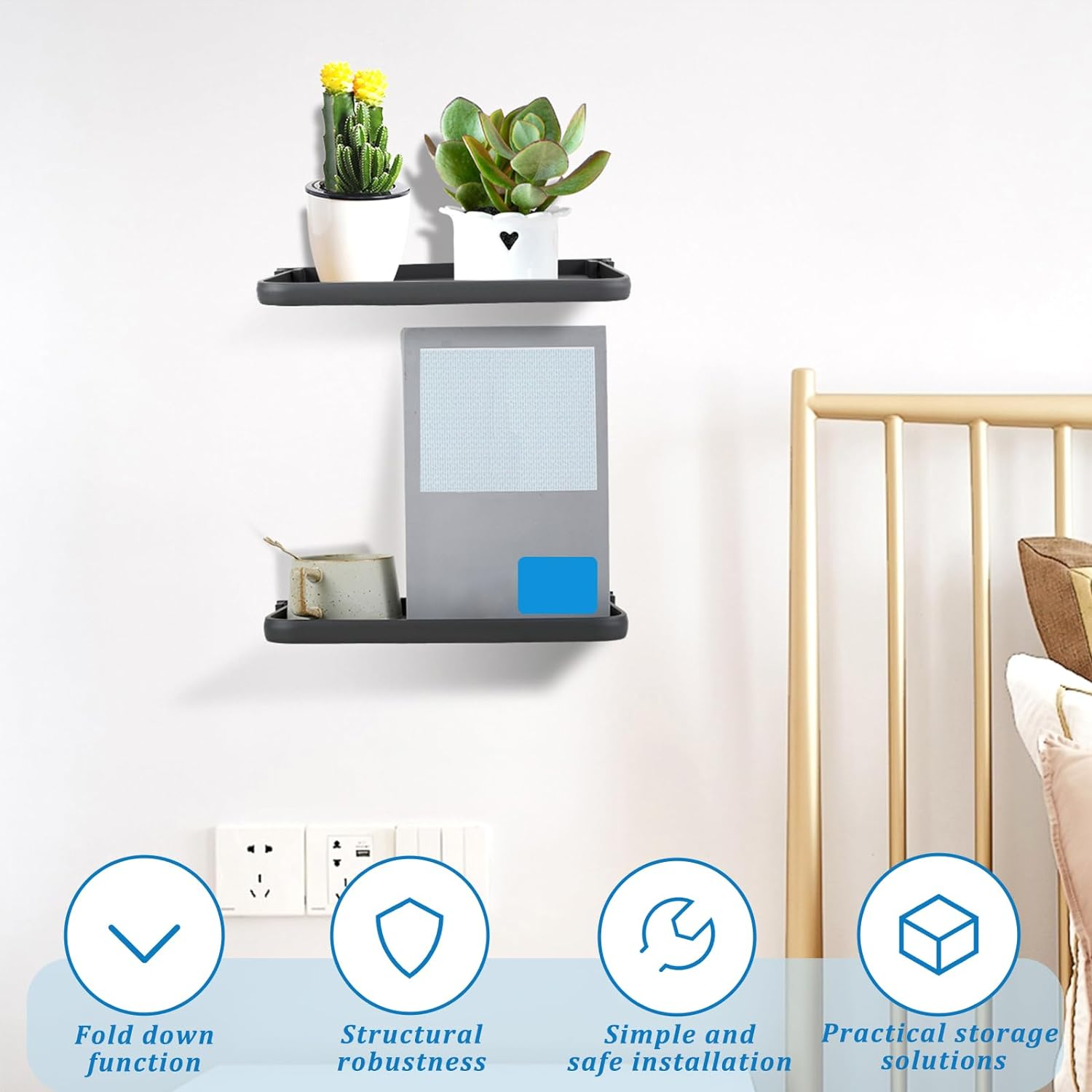 Podhey 2Pcs Aluminum Foldable RV Shelf, Wall-Mounted Folding Shelf, Compact Space-Saving Accessories for inside Camper, Caravans, Bathroom image number 2