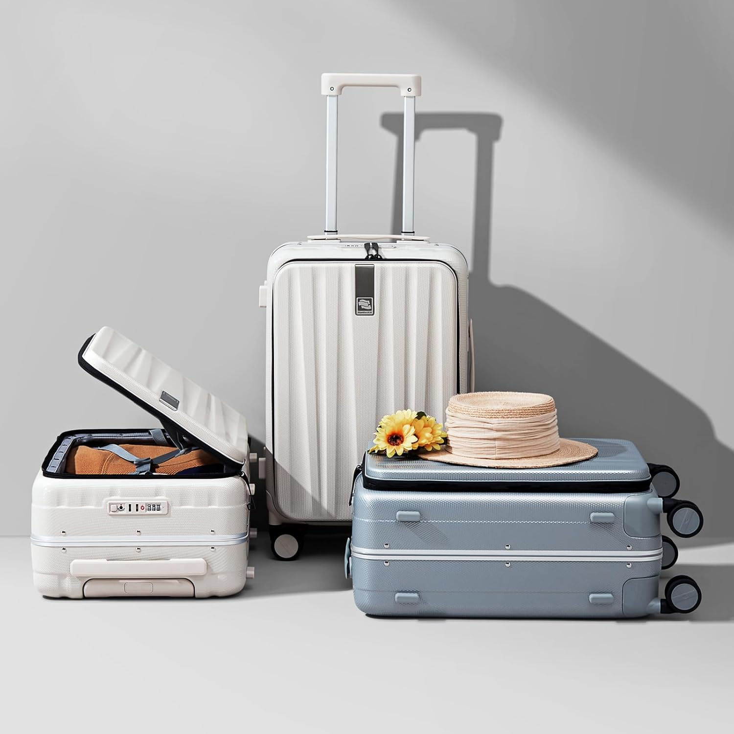 Hanke 26 Inch Checked Luggage with Spinner Wheels Top Open PC Hard Suitcases Aluminum Frame Travel Luggage Rolling Suitcase(Ivory White) image number 5